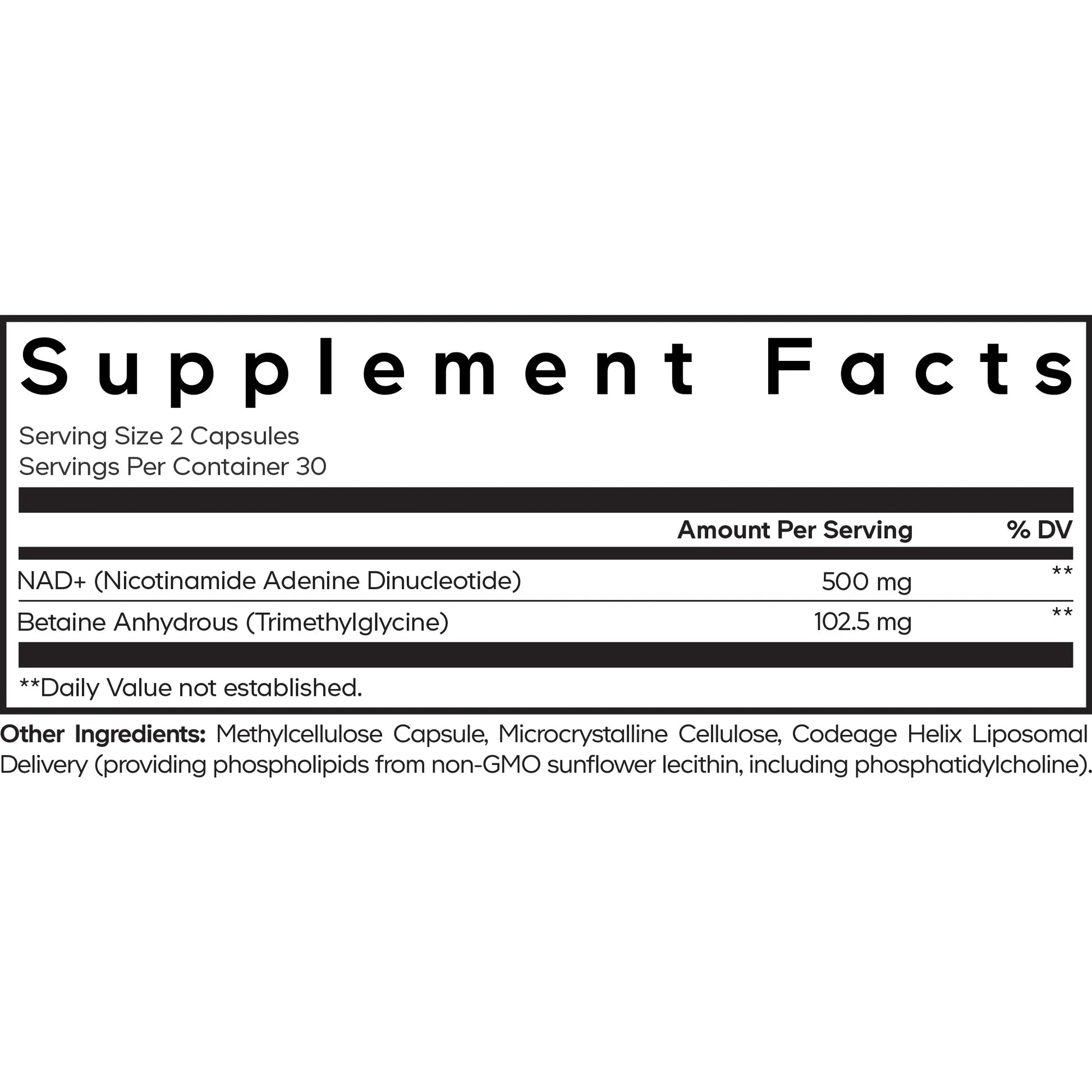 Liposomal NAD+ Supplement, Betaine Anhydrous, Nicotinamide Adenine Dinucleotide Pills, 60 Ct