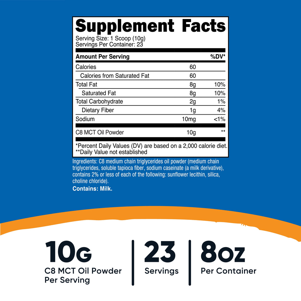 C8 MCT Oil Powder .5LB - 95% C8 MCT Oil Powder Supplement