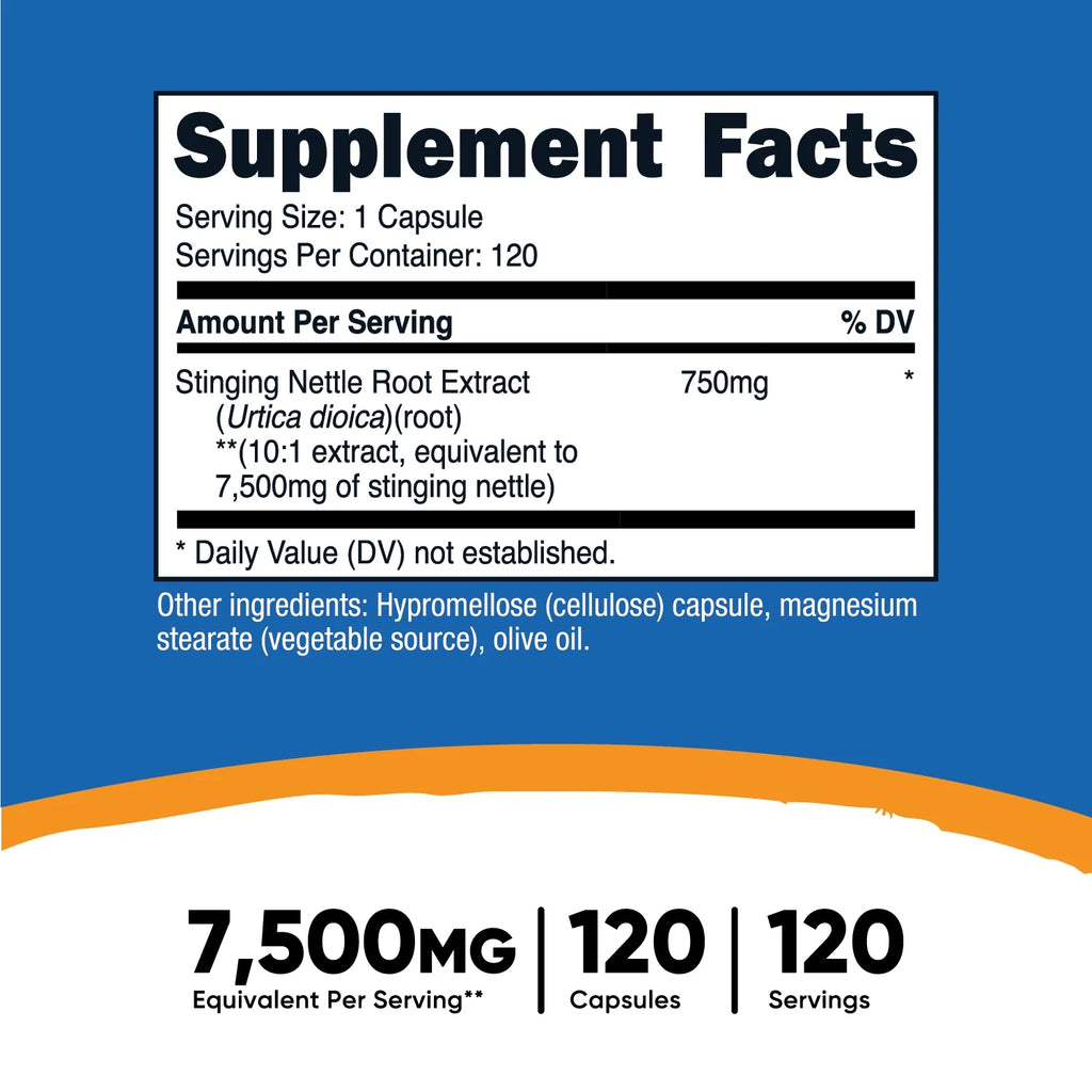 Stinging Nettle Root Extract 7500Mg, 120 Capsules - Vegetarian Friendly Supplement