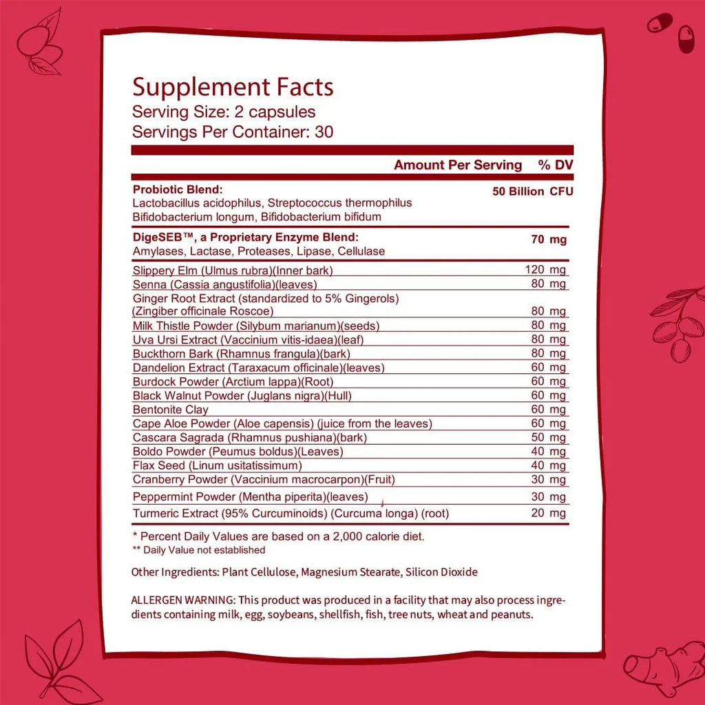 Detox Probiotic with Digestive Enzymes for Gut Health and Liver Support, 60 Capsules