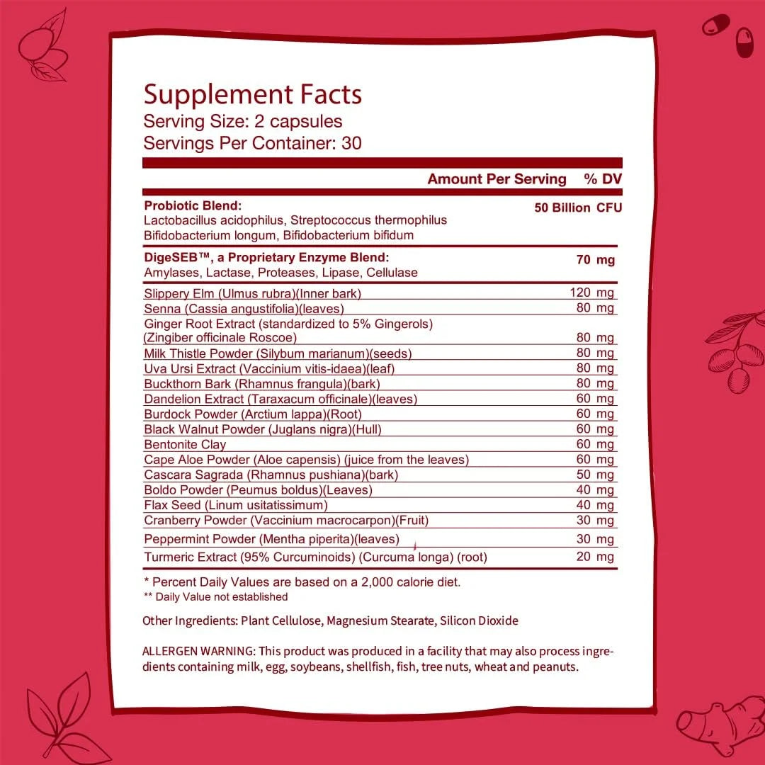 Detox Probiotic with Digestive Enzymes for Gut Health and Liver Support, 60 Capsules