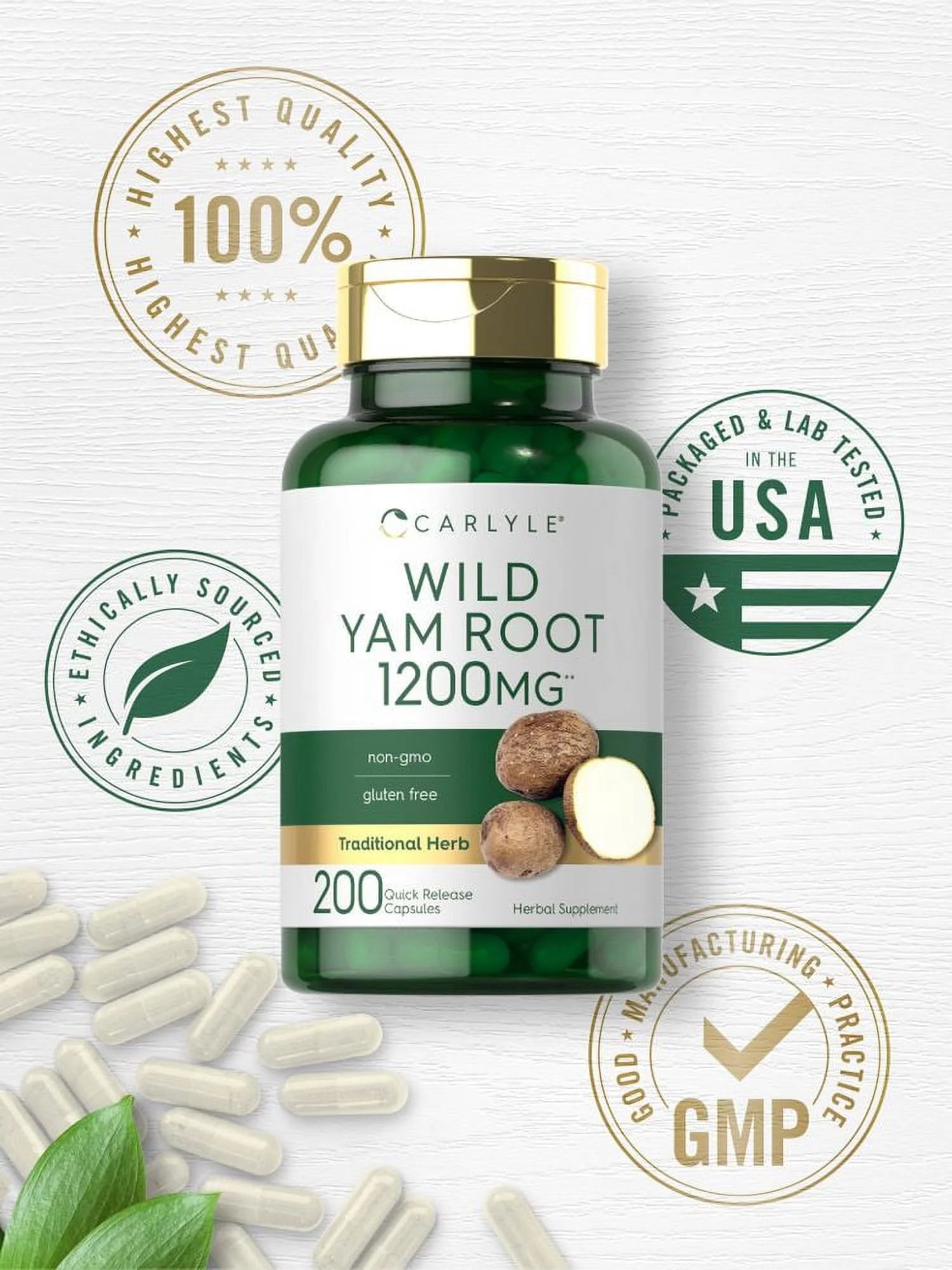 Wild Yam Root Capsules | 1200Mg | 200 Count | by