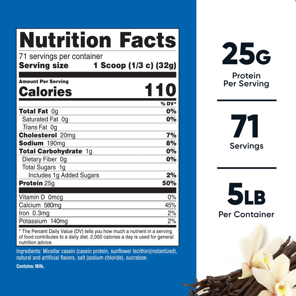 Casein Protein Powder 5Lb Vanilla - 100% Micellar Casein