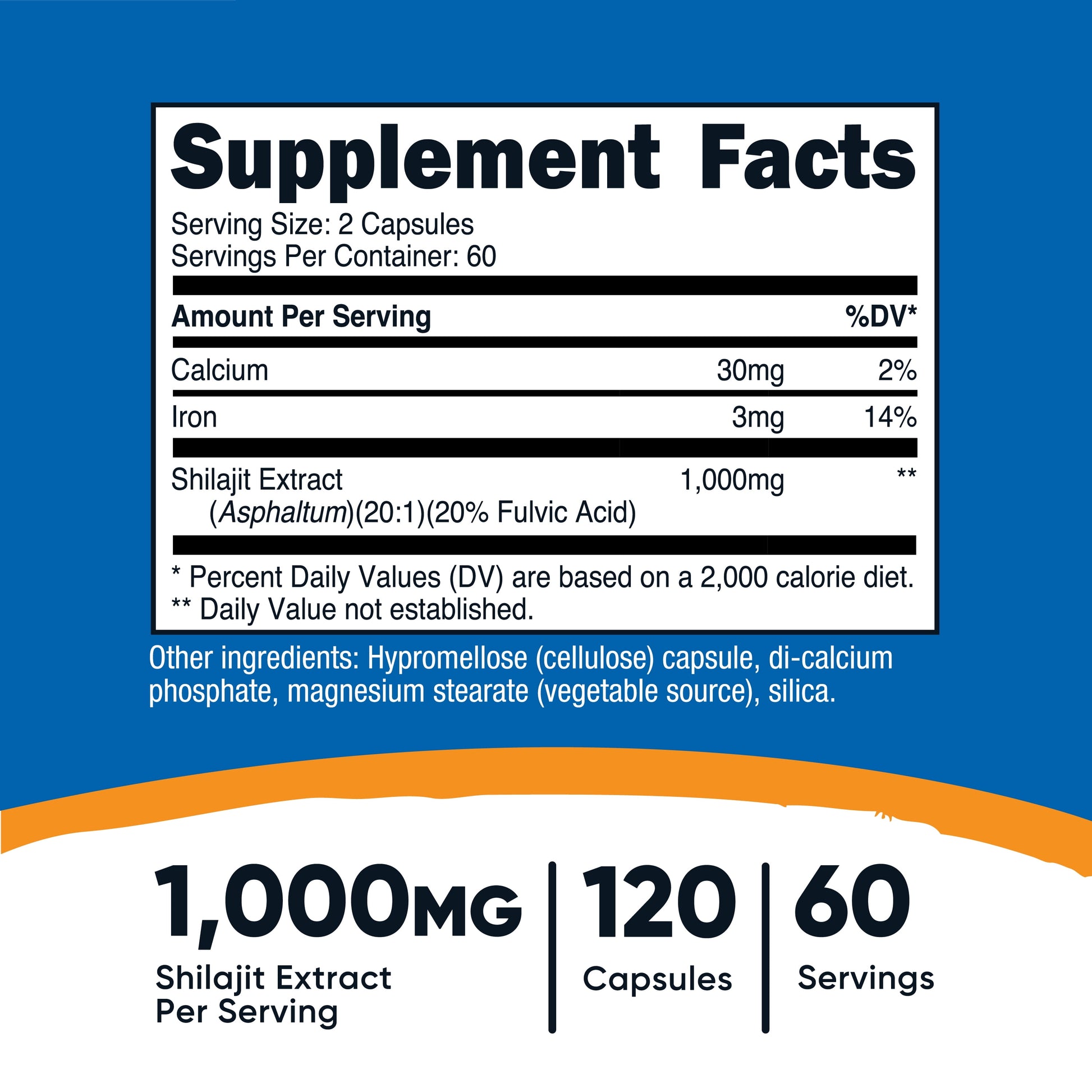 Shilajit Capsules (120 Capsules, 60 Servings / 1,000 Mg Shilajit per Serving