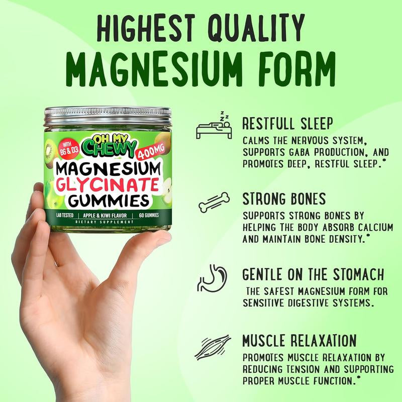 Center-Filled Magnesium Glycinate Gummies 400Mg – High-Absorption for Sleep & Muscle Recovery – Vegan, Pectin-Based, Non-Gmo Healthcare Dietary