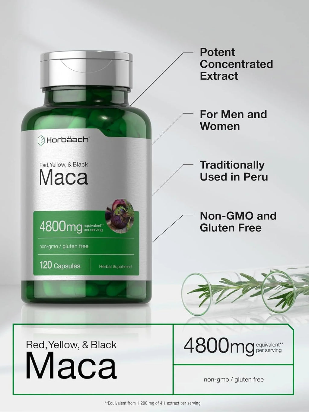 Maca Root Capsules | 4800Mg | 120 Count | for Men and Women | by
