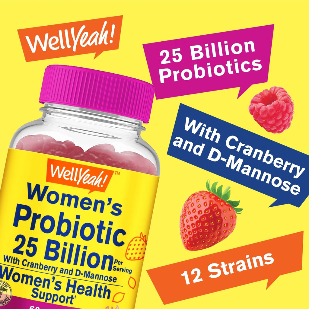25 Billion Probiotics for Women Cranberry and D-Mannose Gummies (2 Pack) - Vaginal and Gut Health, Digestive Support, and Feminine Health - Womens Probiotic with 12 Strains - 60 Gummies