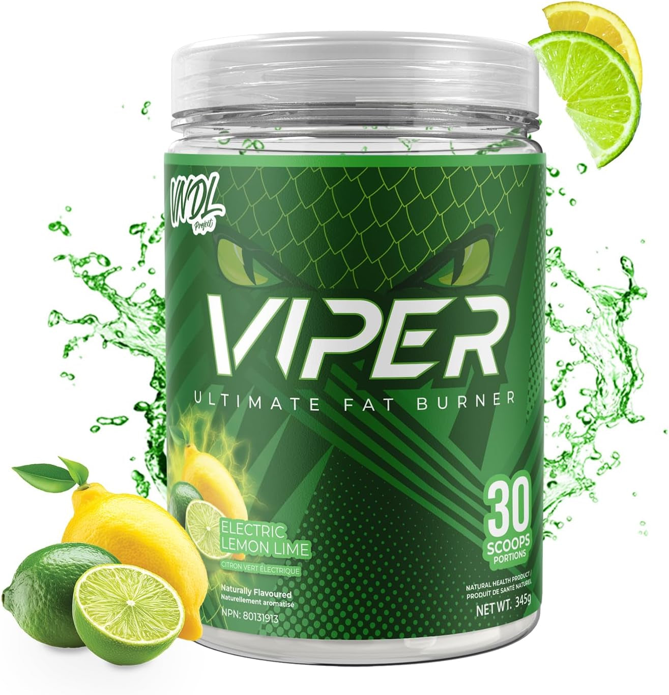 VNDL Viper Thermogenic Energy Powder - Supports Metabolism & Performance, Includes Green Tea Extract, Beta-Alanine & More - Energy-Boosting Powder for Men & Women -Electric Lemon-Lime - 30 Scoops