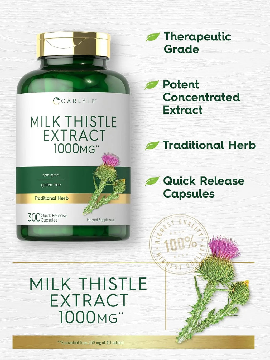 Milk Thistle 1000Mg Extract | 300 Capsules for Men and Women | by