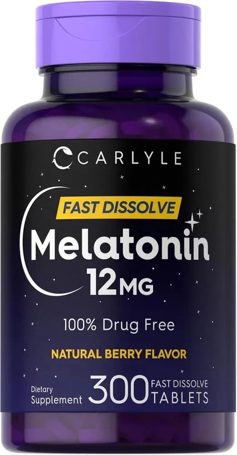 Melatonin 12 Mg | 300 Tablets for Men and Women | Berry Flavor | by