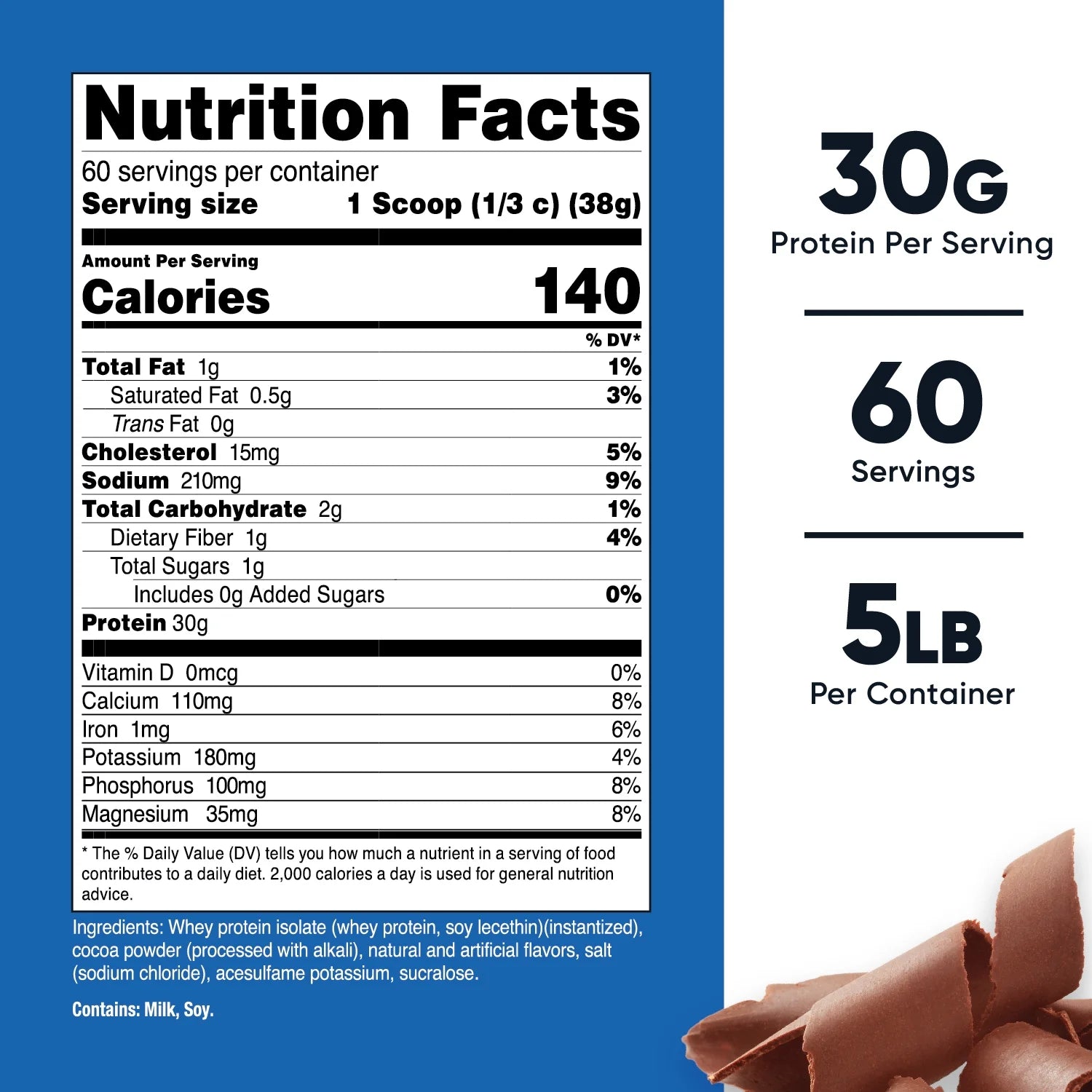 Whey Protein Isolate Powder (Milk Chocolate) 5LBS