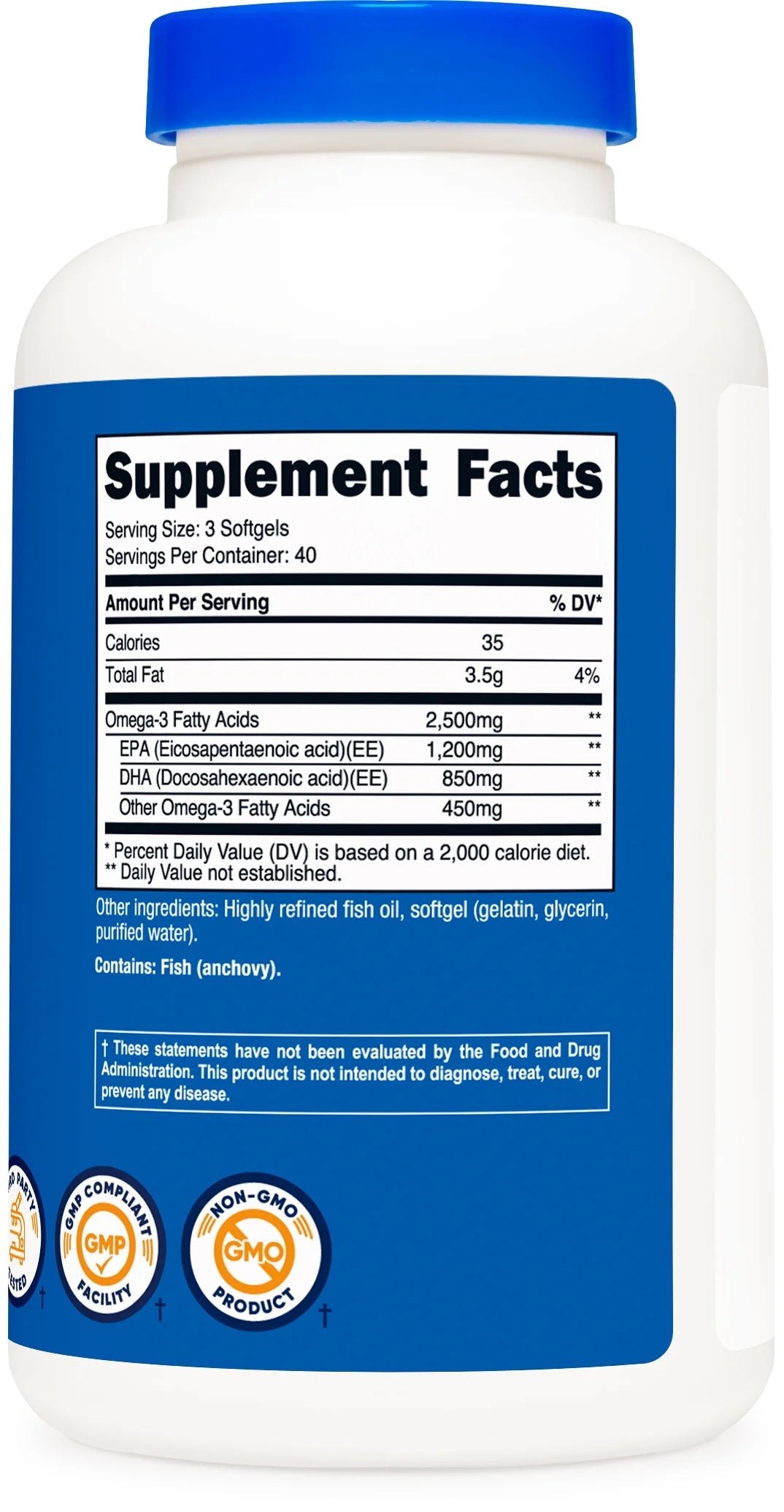 Omega 3 Fish Oil - 2500MG, 120 Softgels (40 Serv) - Non-Gmo, Gluten Free