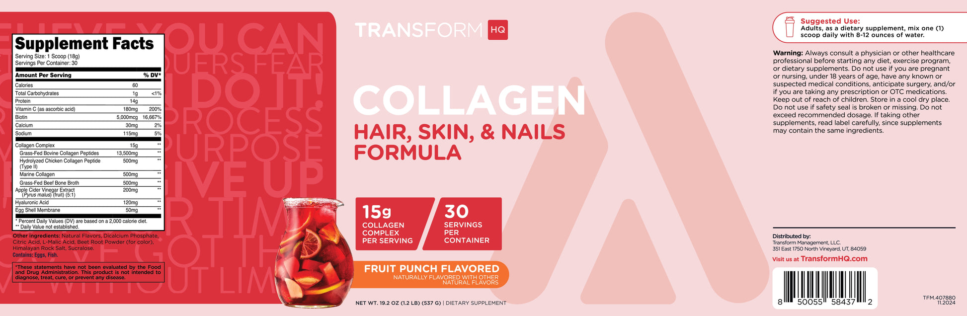 Beauty Collagen (30 Servings) Fruit Punch - Hair, Skin, & Nails Formula