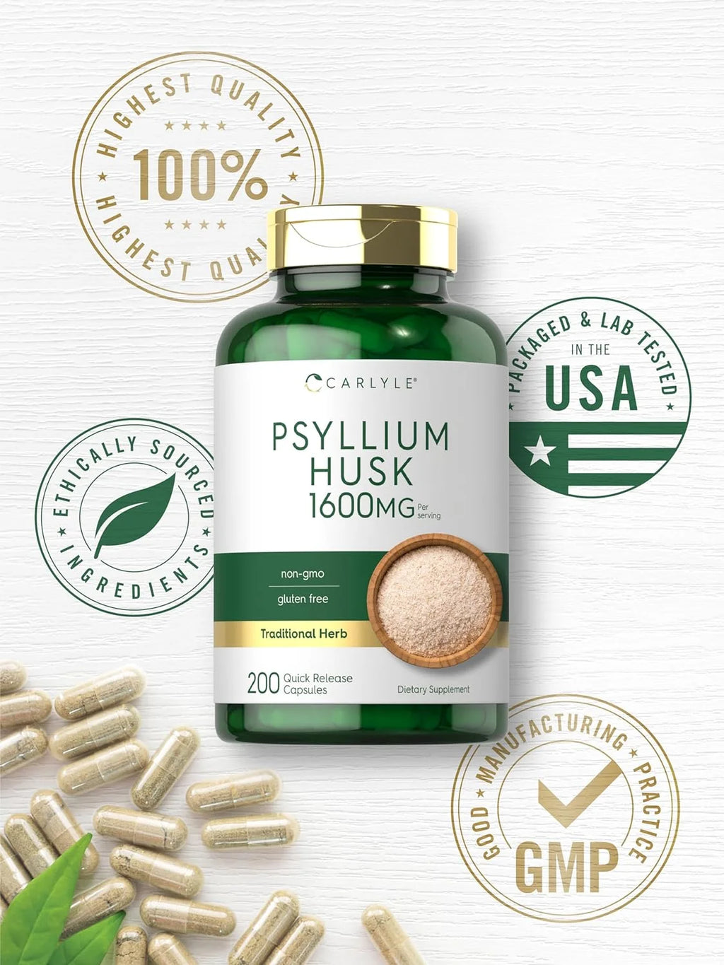 Psyllium Husk 1600Mg | 200 Capsules | Fiber Supplement | by