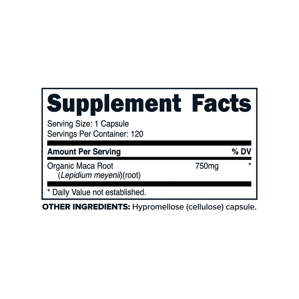 Organic Maca Root Capsules (750Mg) 120 Servings - Non-Gmo, Gluten Free