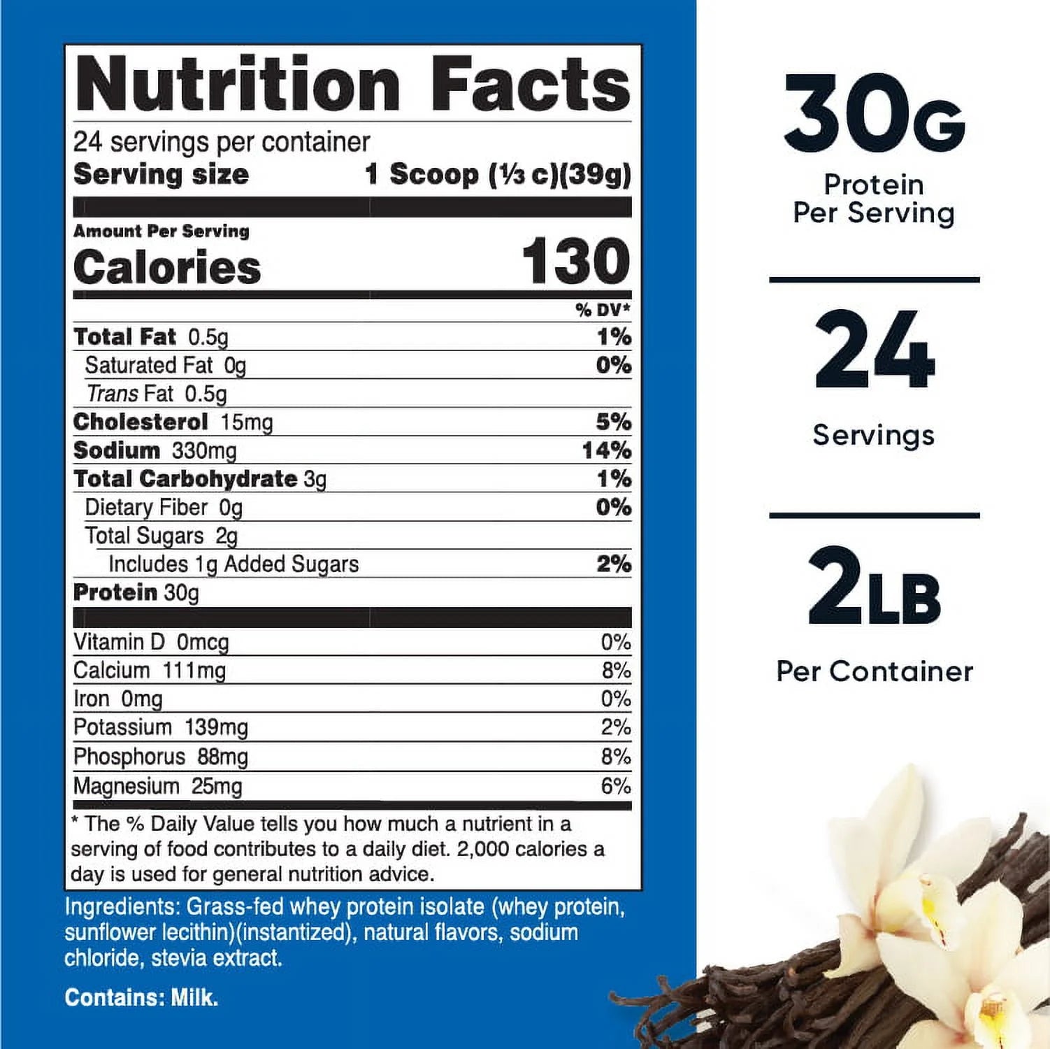 Grass-Fed Whey Protein Isolate Powder (Vanilla) 2LBS - Protein