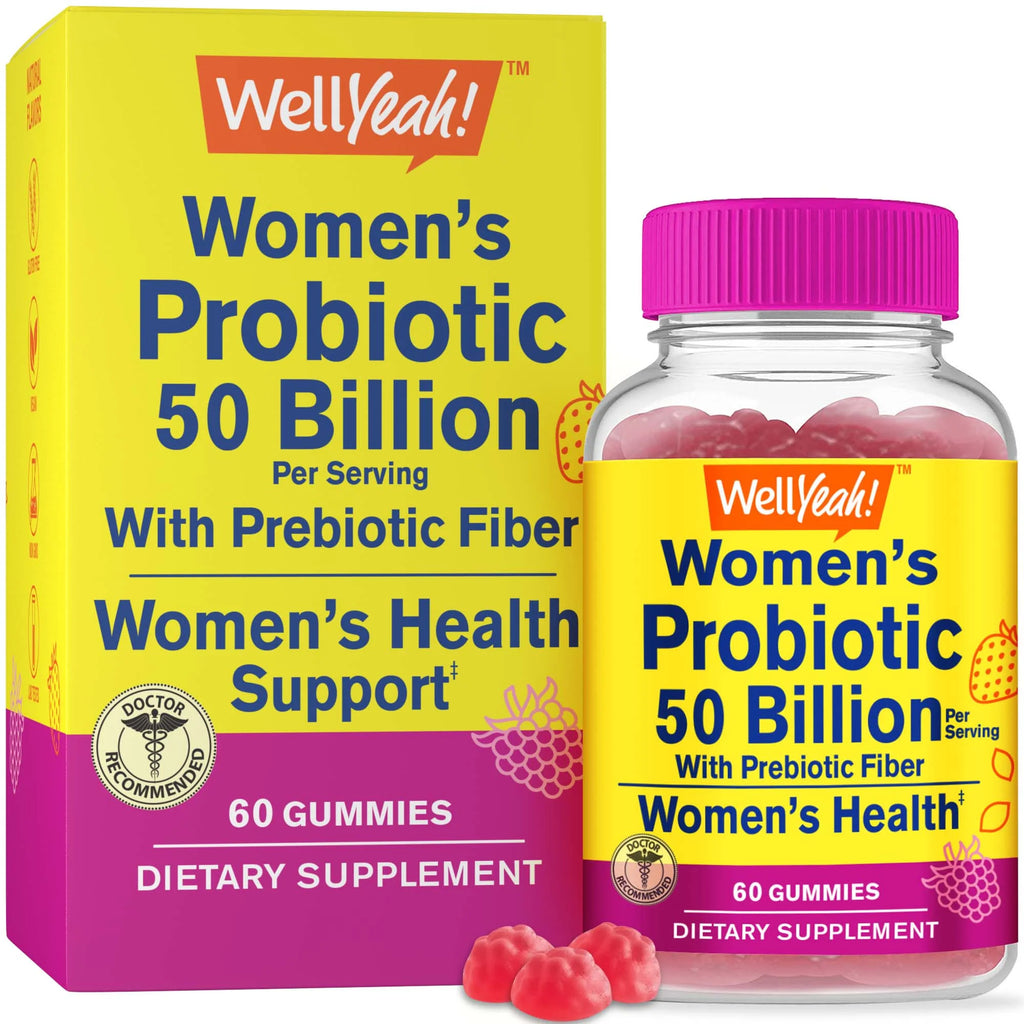 Womens Probiotic 50 Billion Gummies 12 Strains - with Prebiotic Fiber for Digestive - Vaginal, Digestive, Immune Support and Gut Health - Shelf Stable Probiotic Gummies - 60 Gummies