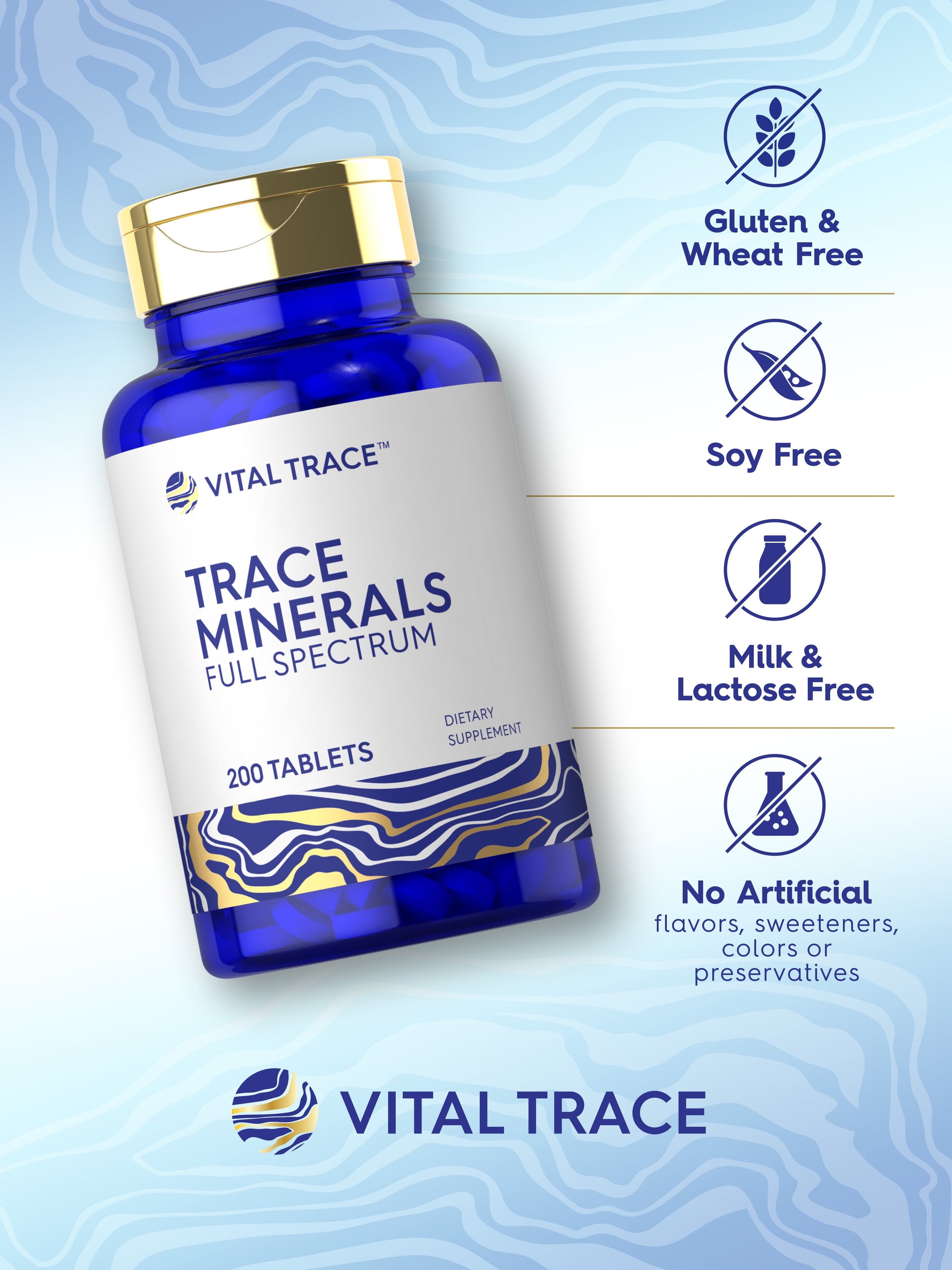 Trace Minerals Supplement | 200 Tablets | Non-Gmo & Gluten Free Complex | by Vital Trace