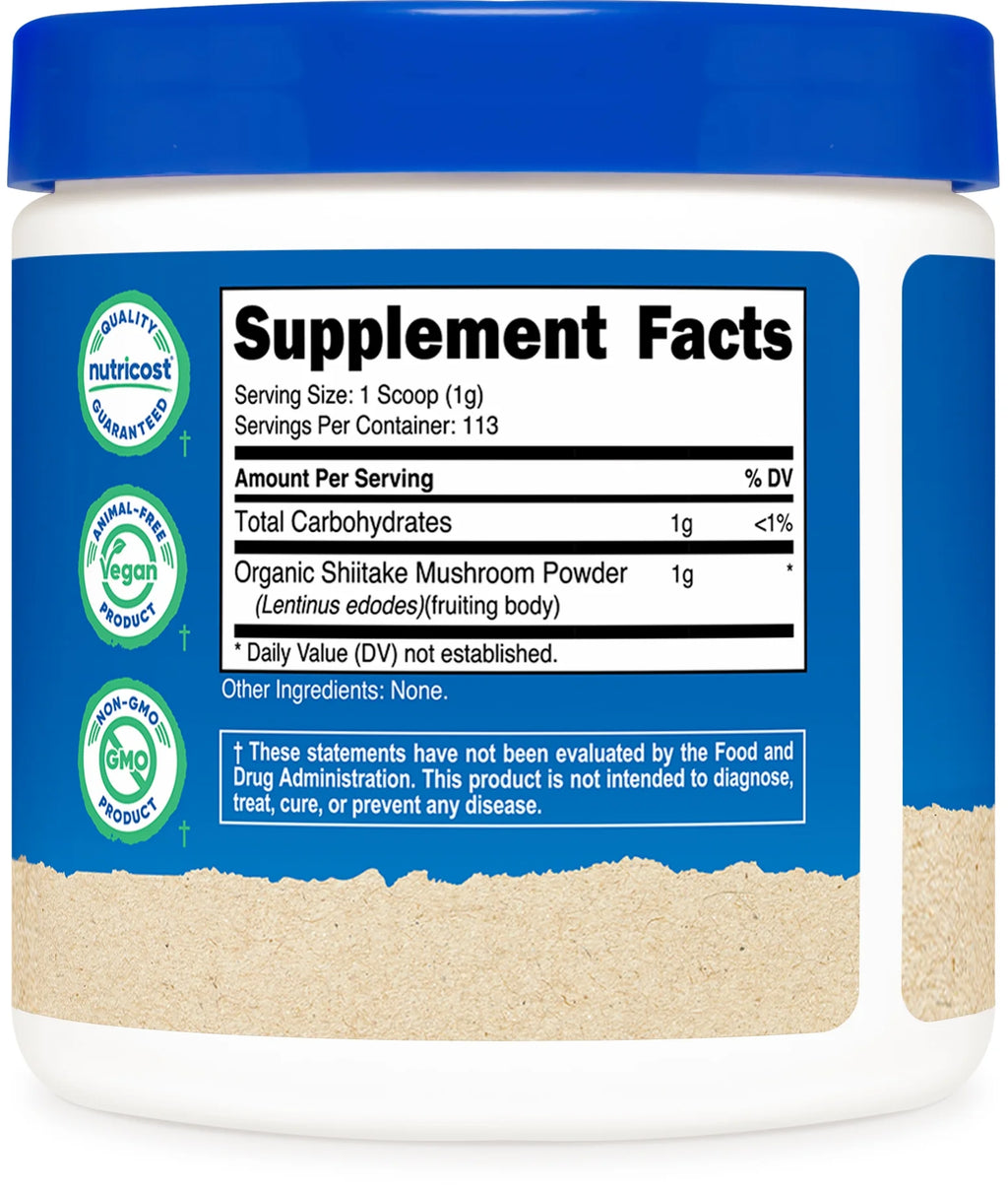 Organic Shiitake Mushroom Powder 4 Oz (113 Servings) - Non-Gmo Supplement