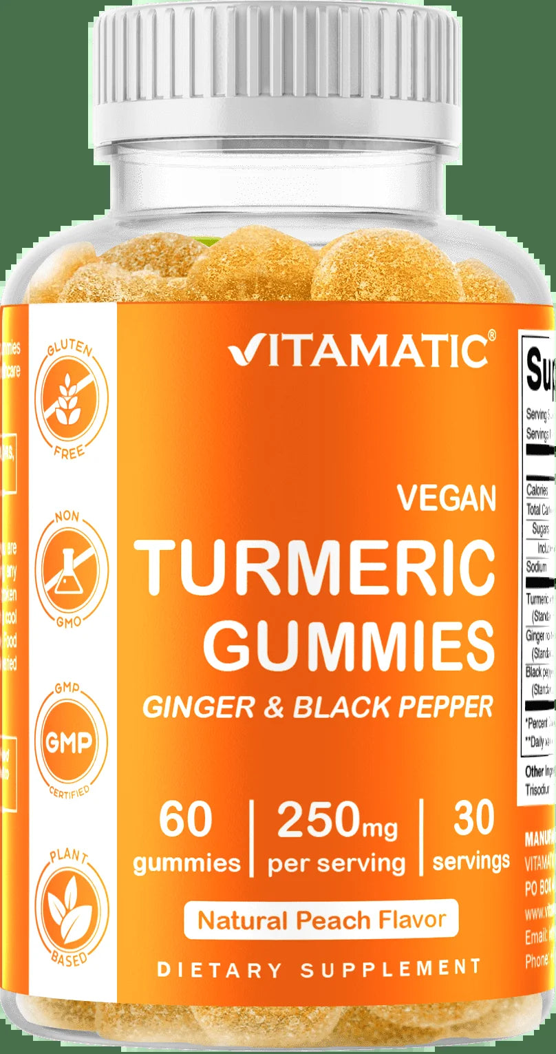 Turmeric Gummies with Ginger & Black Pepper Extract - 95% Curcuminoids - 60 Vegan Gummies