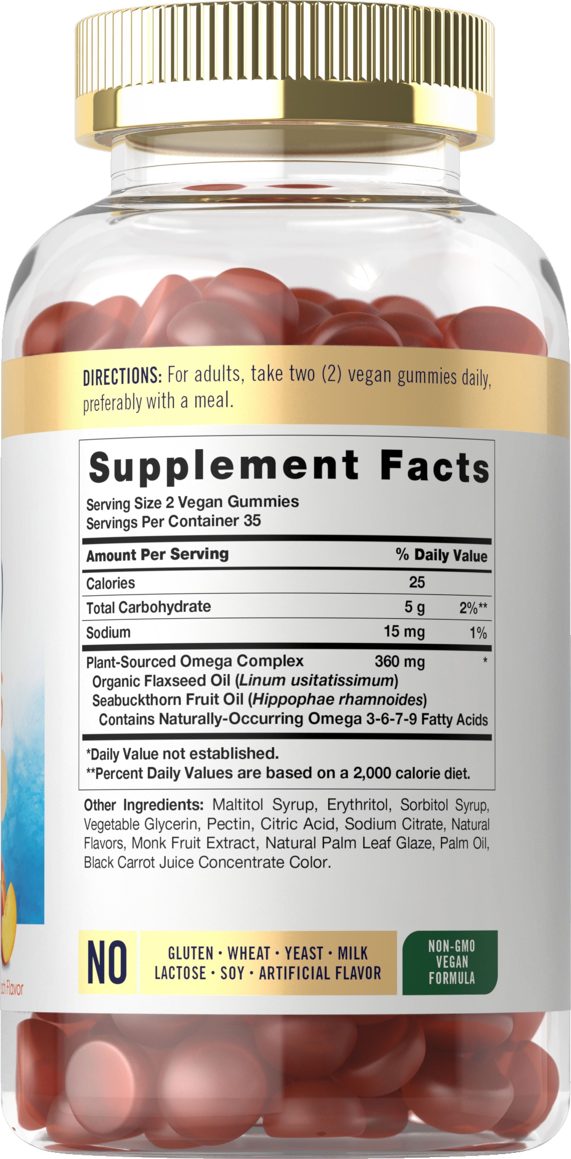 Omega 3 6 7 9 Gummies | 70 Count | Vegan Supplement for Men and Women | Peach Flavor | by