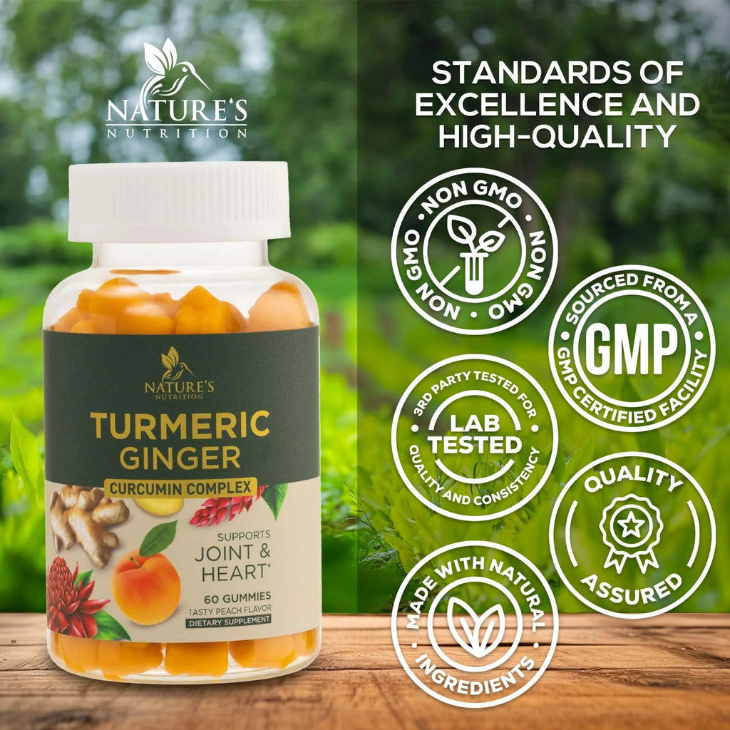 Turmeric Supplement Gummies - Turmeric Curcumin and Ginger Gummies with Black Pepper Extract for High Absorption, Nature'S Curcumin Gummy for Joint Support, Non-Gmo, Gluten Free - 60 Turmeric Gummies