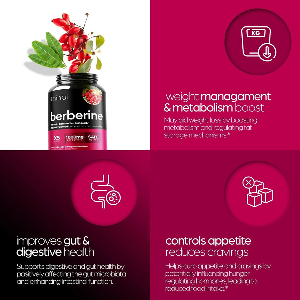 Berberine Supplement 1000Mg Weight Management, 60 Capsules