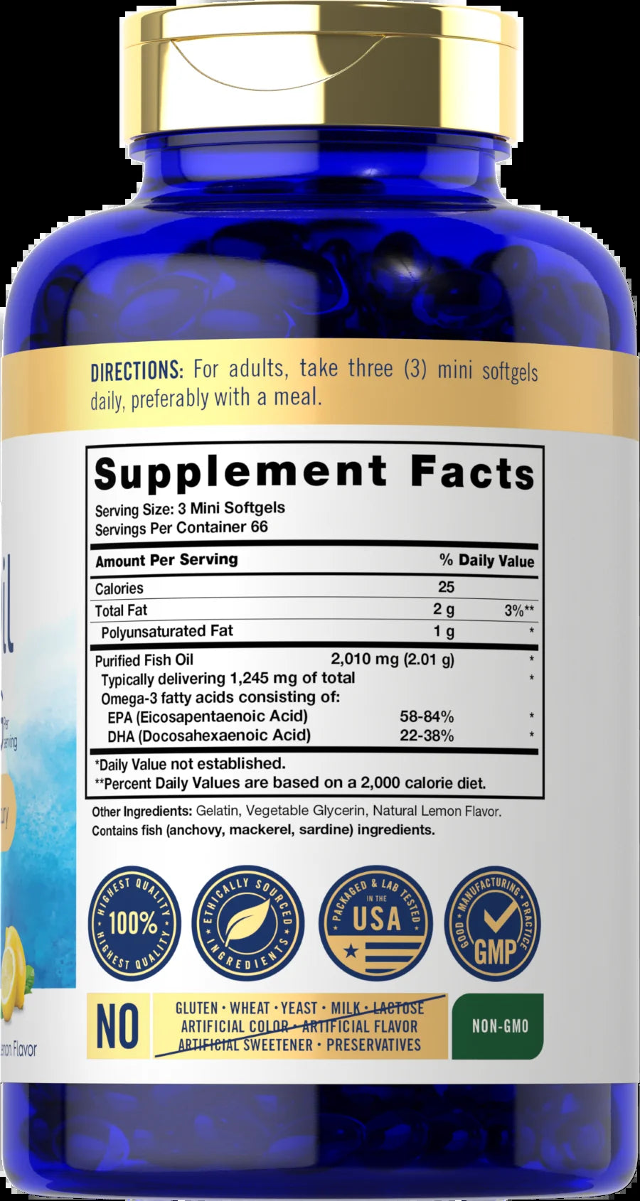 Mini Fish Oil Softgels | 2010Mg | 200 Omega-3 Pills | by