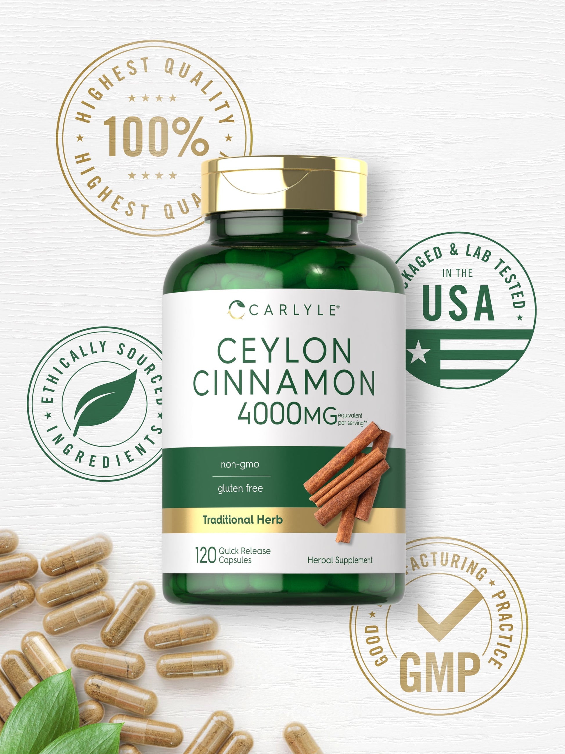 Ceylon Cinnamon Capsules | 4000Mg | 120 Count | Non-Gmo and Gluten Free | by