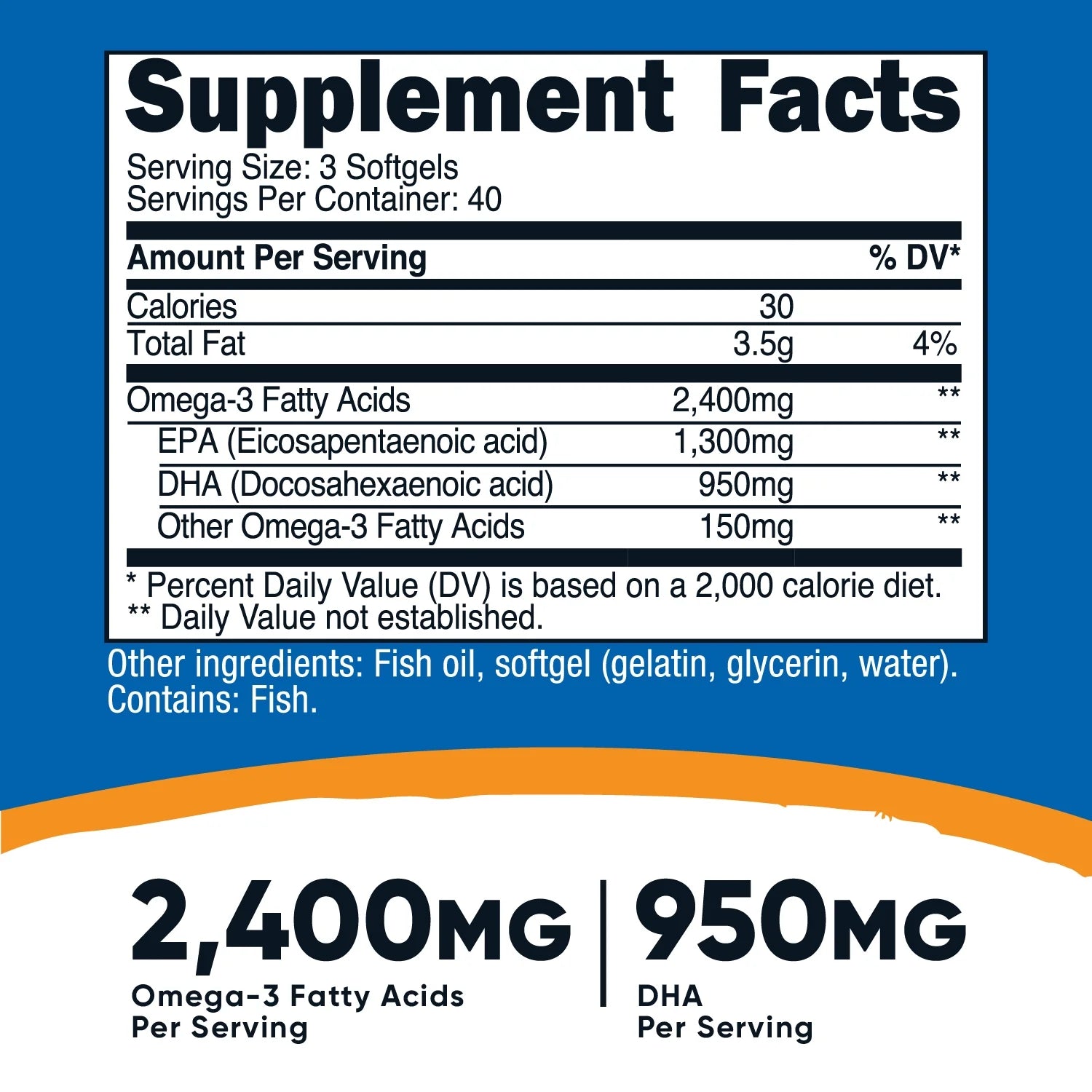 Omega 3 Fish Oil - 2500MG, 120 Softgels (40 Serv) - Non-Gmo, Gluten Free