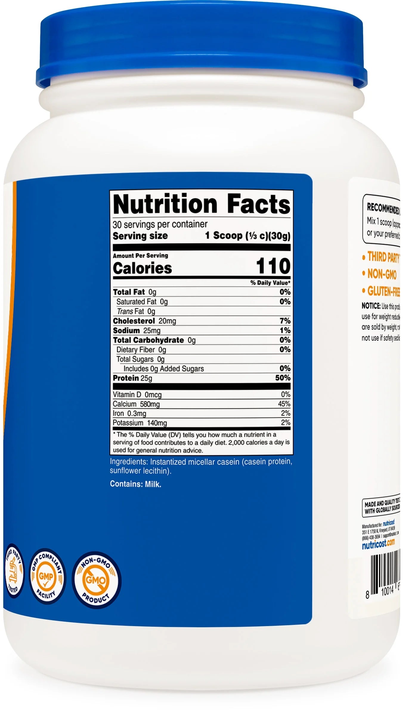 Casein Protein Powder 2Lb - Micellar Casein (Unflavored)