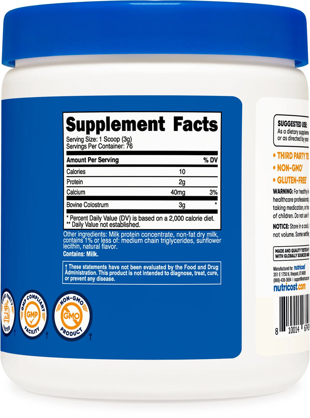 Colostrum Powder 8 Oz, 76 Servings - Non-Gmo Supplement