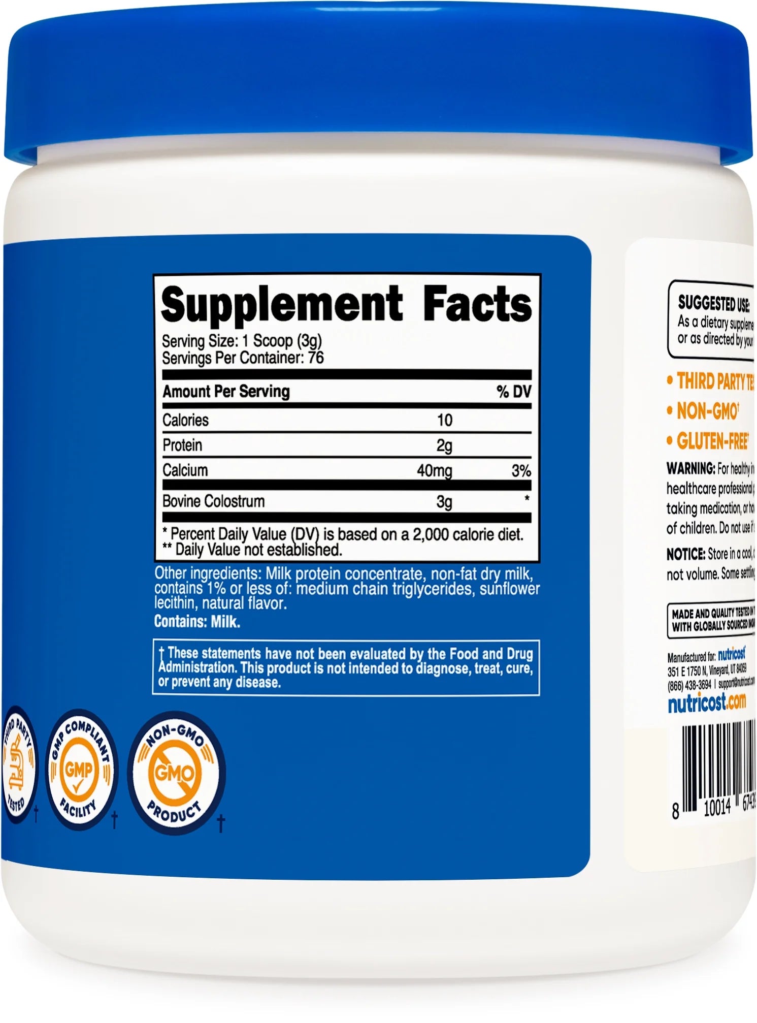 Colostrum Powder 8 Oz, 76 Servings - Non-Gmo Supplement