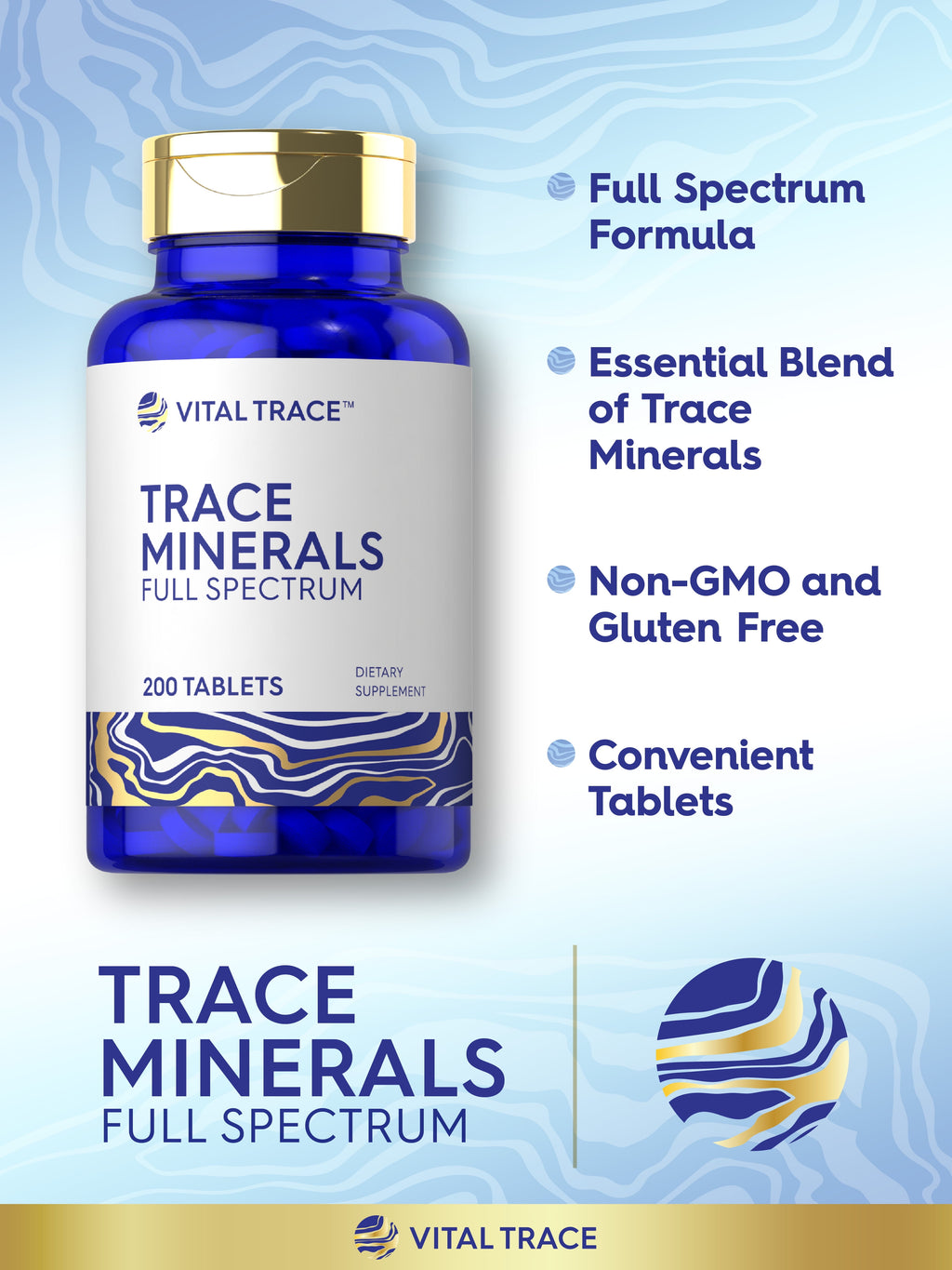 Trace Minerals Supplement | 200 Tablets | Non-Gmo & Gluten Free Complex | by Vital Trace