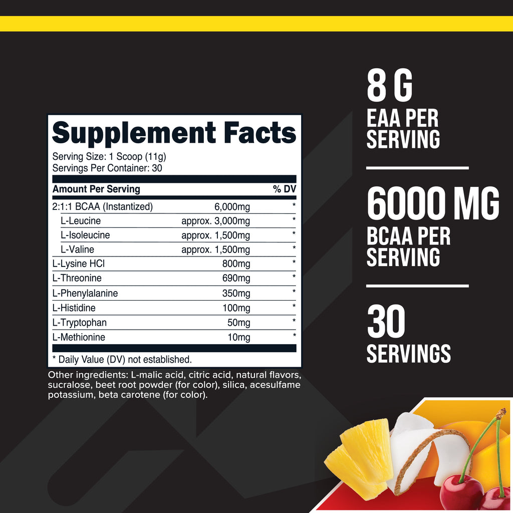 EAA Powder (30 Servings, Tropical Punch) - Essential Amino Acids for Pre/Intra Workout and Recovery - Non-Gmo and Gluten Free