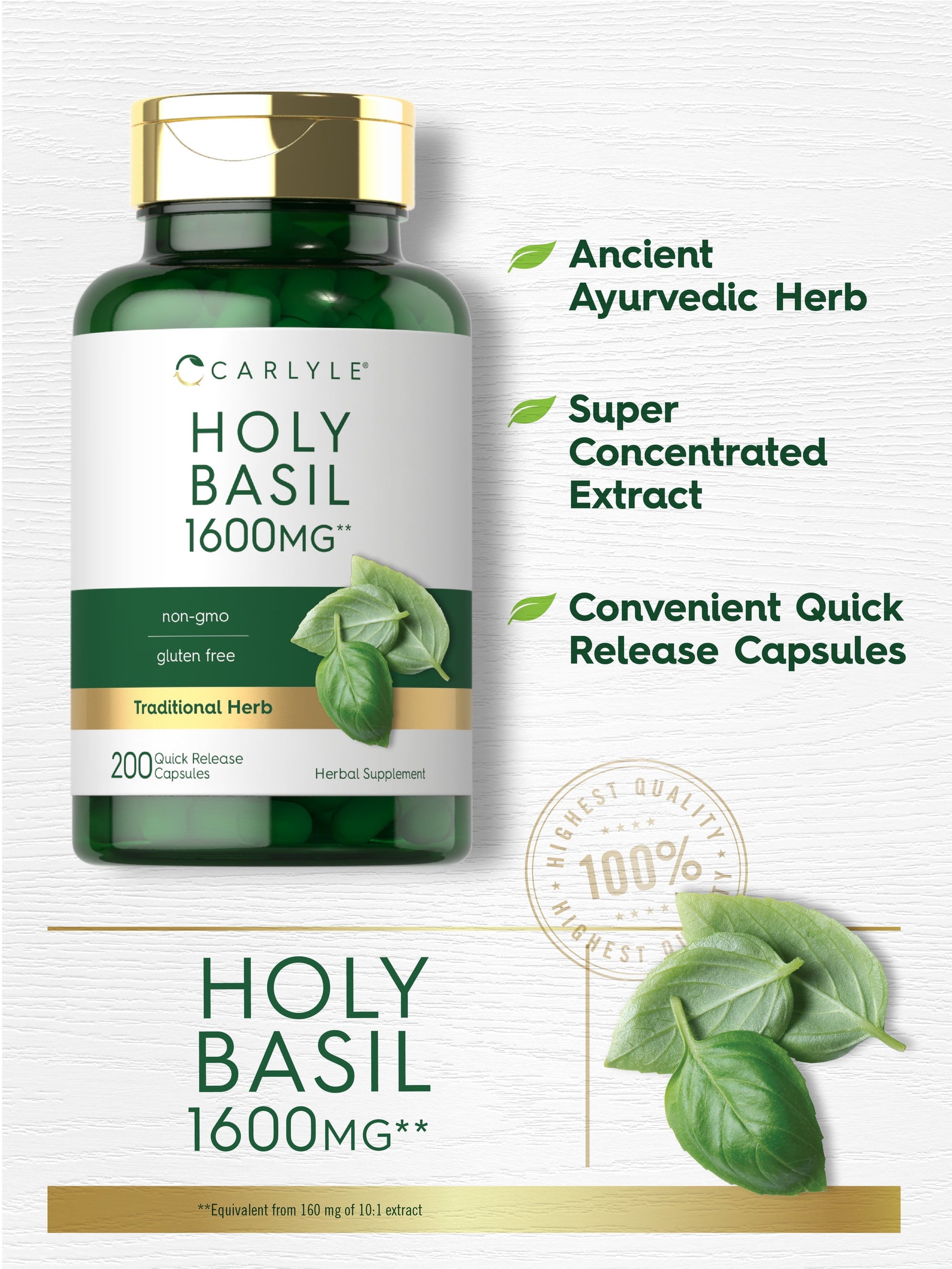 Holy Basil Extract 1600Mg | 200 Capsules | Herbal Supplement for Men and Women | by