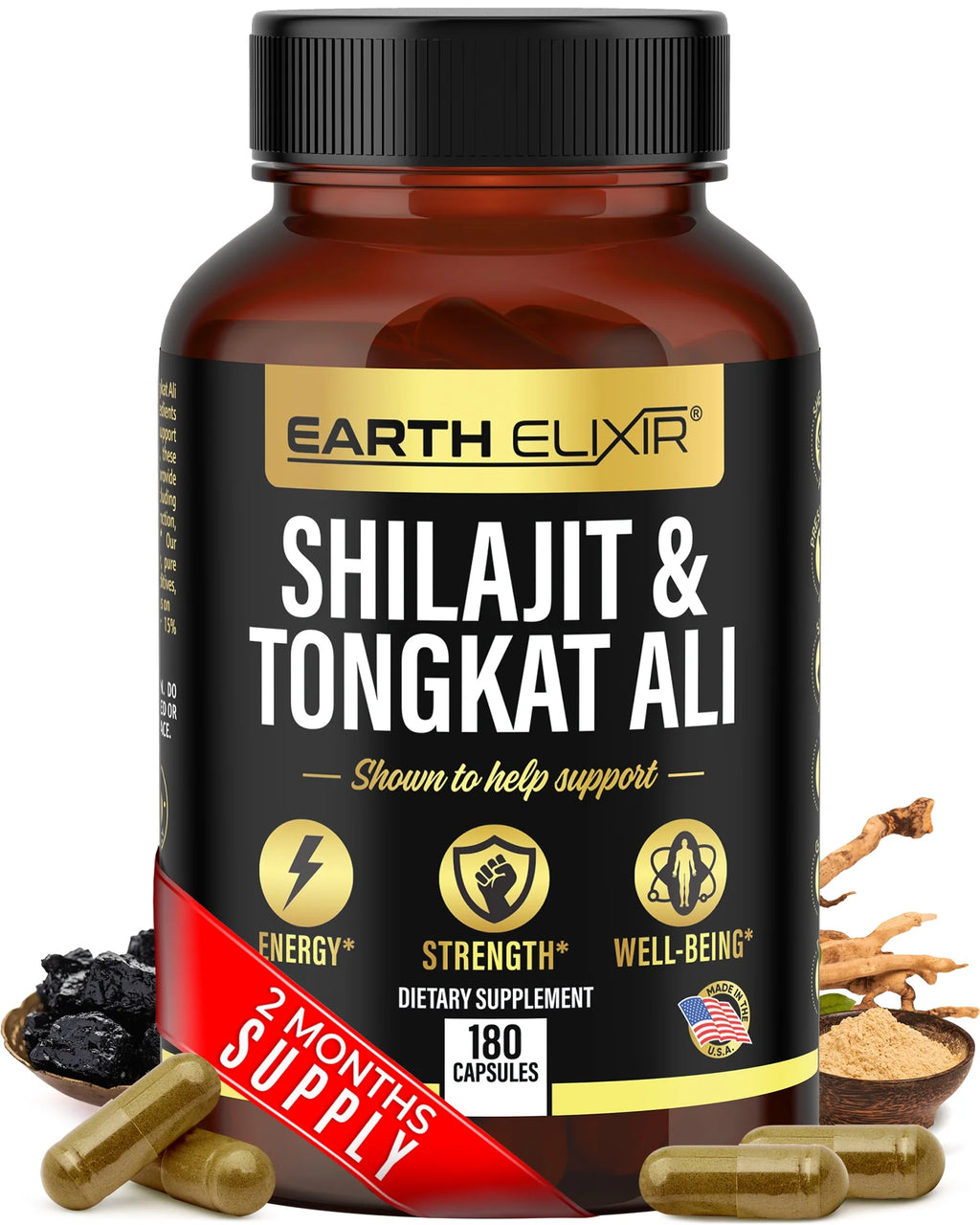 Shilajit 1000Mg & Tongkat Ali 400Mg (180 Capsules) Made in Usa-Shilajit Supplement (20% Fulvic Acid) Shilajit Pure Himalayan Organic & Tongkat Ali for Men More Potent than Shilajit Resin