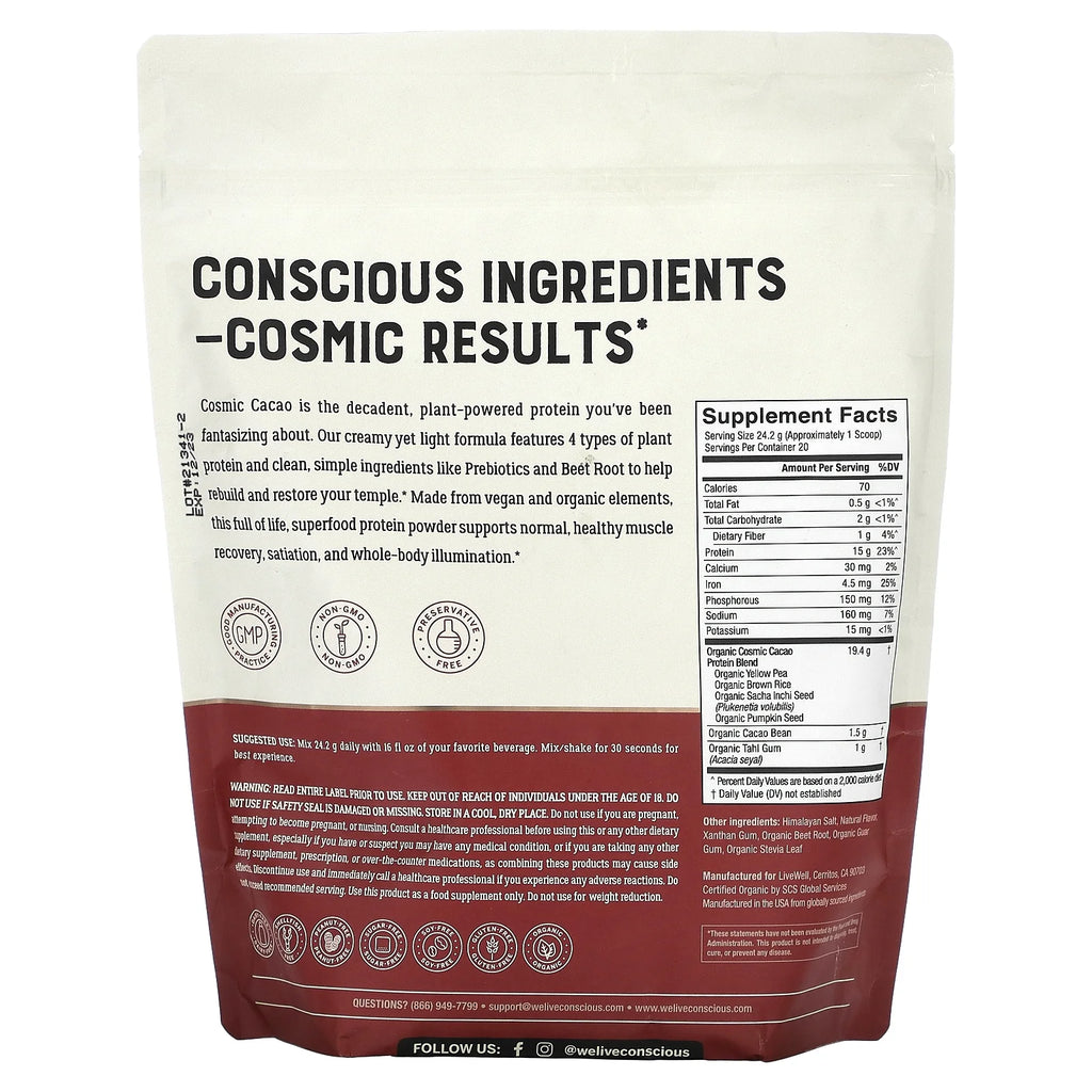 Pea Protein Powder, Cosmic Cacao Flavor, 24.2G, 20 Servings