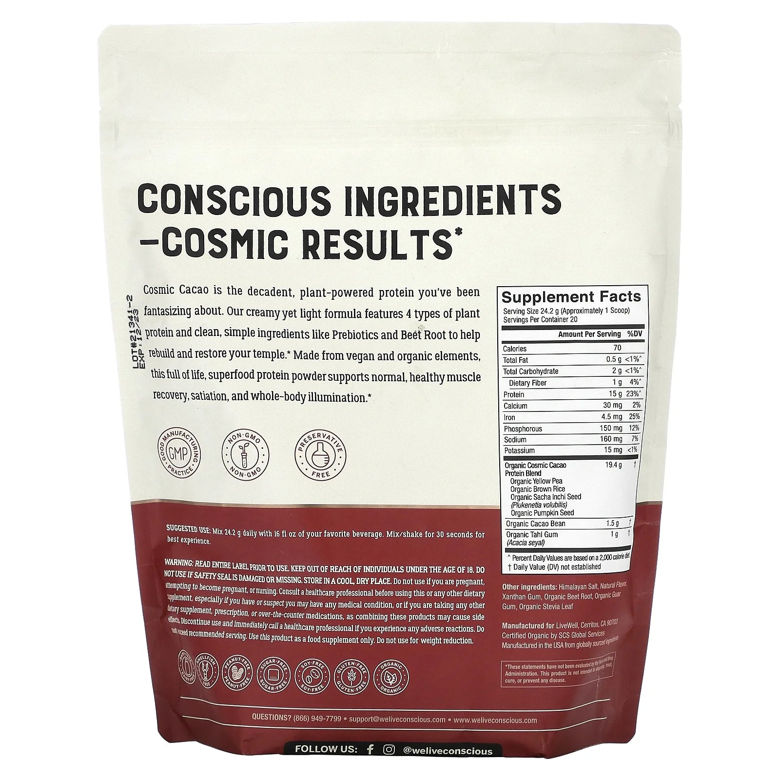 Pea Protein Powder, Cosmic Cacao Flavor, 24.2G, 20 Servings