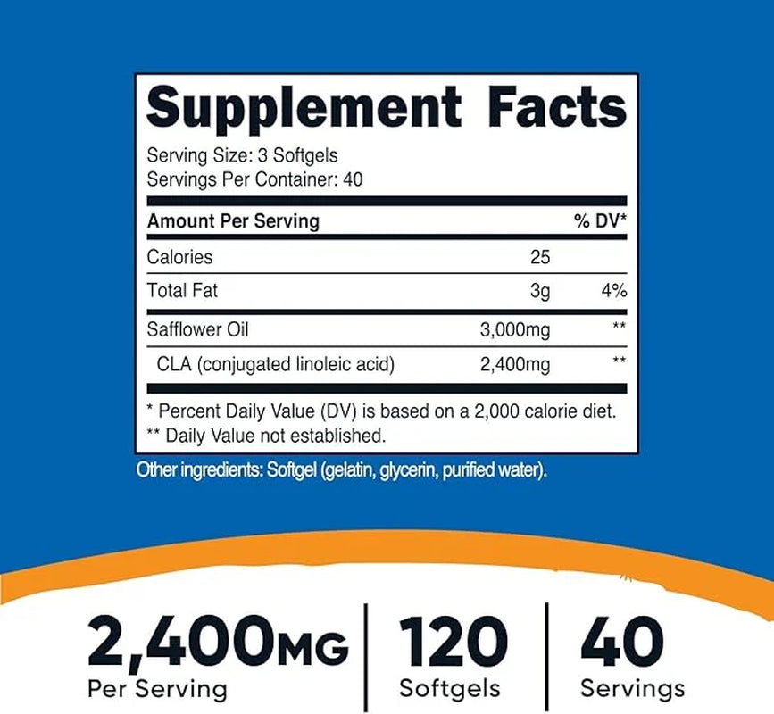 CLA (Conjugated Linoleic Acid) 2,400Mg, 120 Softgels - Gluten Free, Non-Gmo, 800Mg per Softgel
