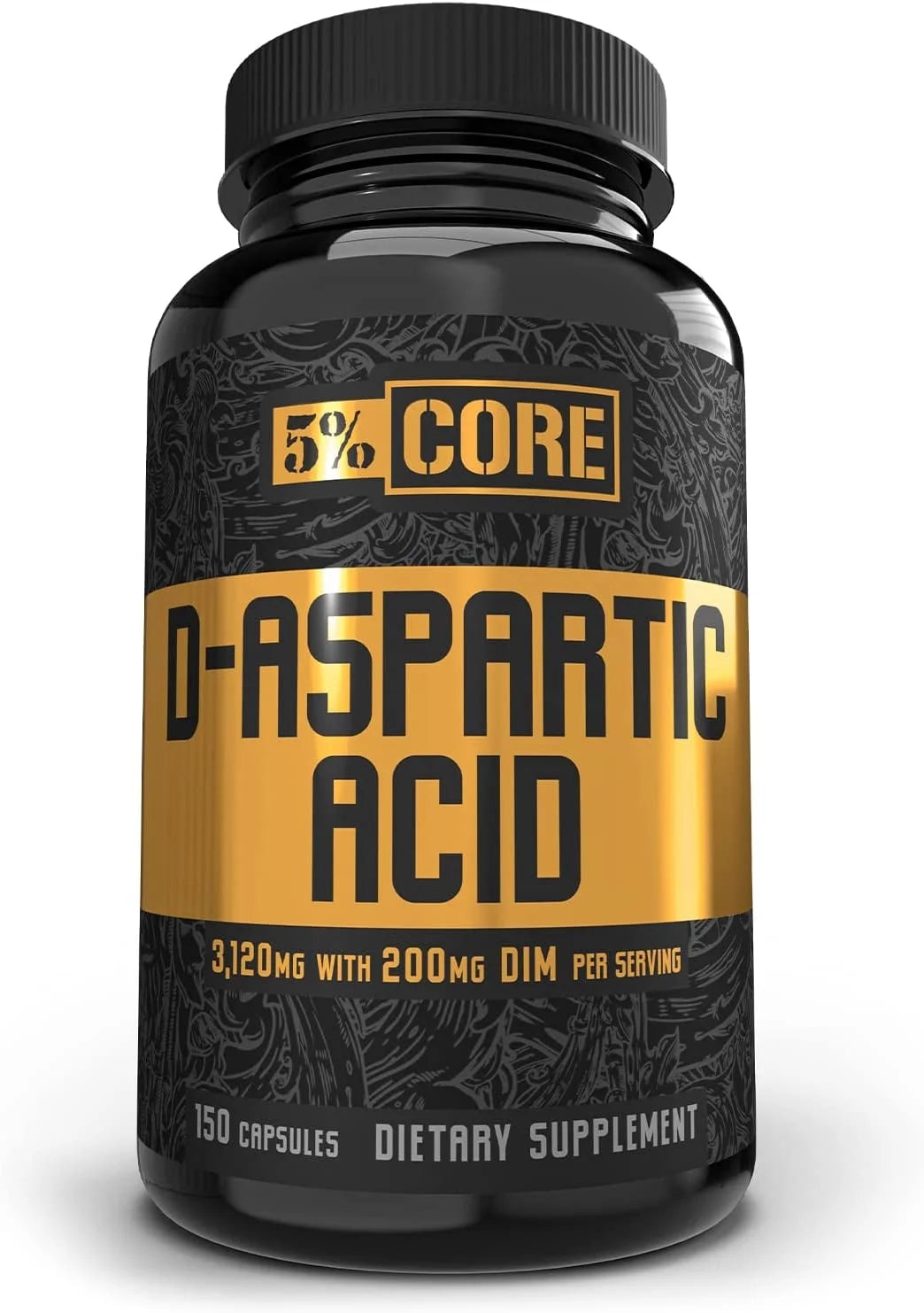 Core D-Aspartic Acid Supplement (DAA) with Natural Diindolylmethane (DIM) | Testosterone and Estrogen Regulation Support for Men | 30 Servings / 150 Capsules