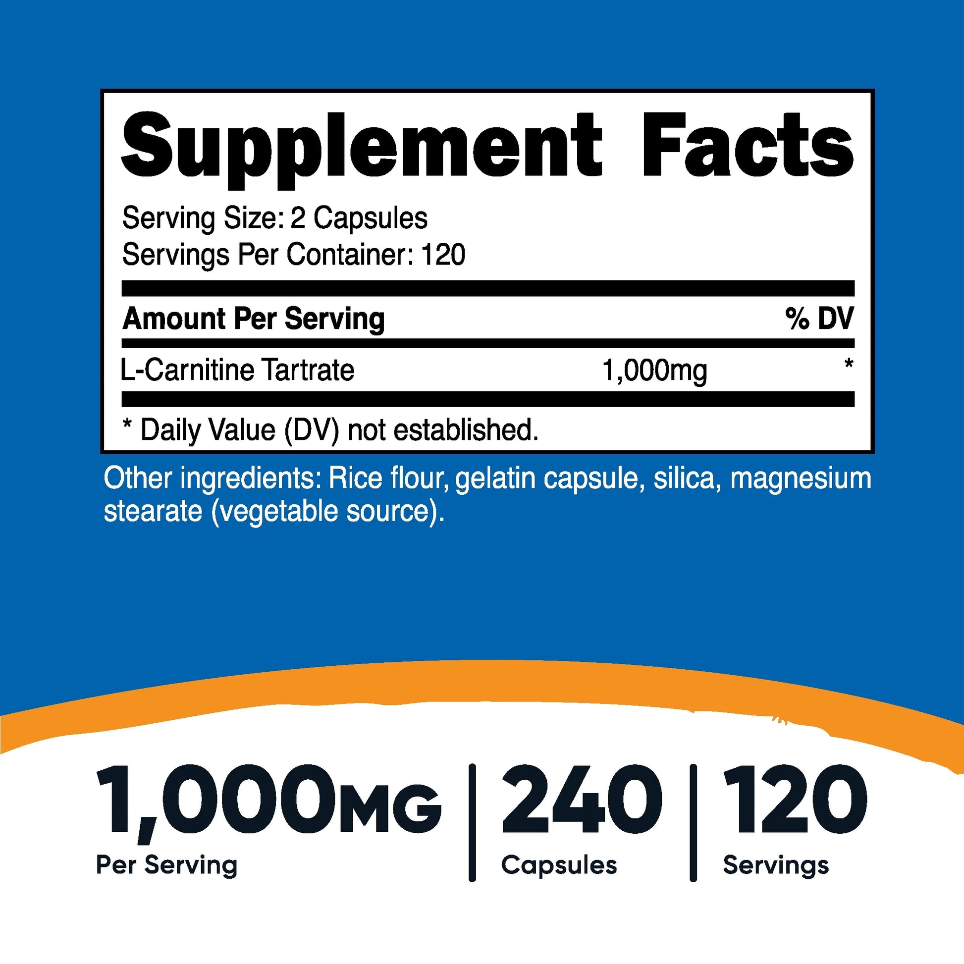 L-Carnitine Tartrate Supplement 500Mg, 240 Capsules, 1000Mg per Serving