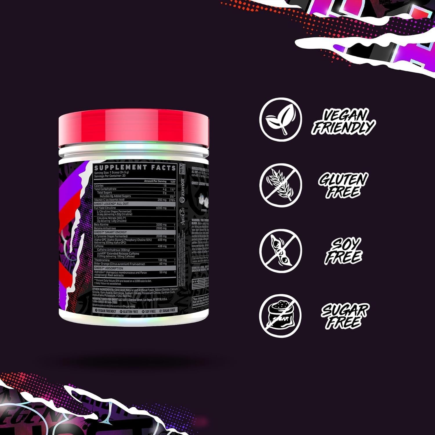 Legend All Out Pre Workout Powder | Increased Energy, Pumps, Focus | L-Citrulline, Beta Alanine, Beta Alanine Blend | Vegan, Gluten Free, Sugar Free | 40 Servings, 400G (Cherry Limeade)