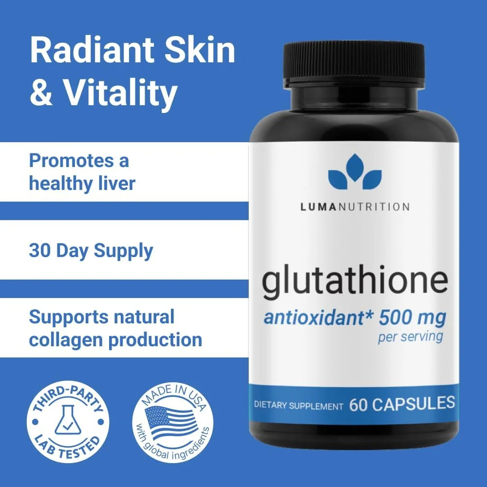 Premium Glutathione 500Mg - Glutathione Supplement - Antioxidant Support - Liver Support - 60 Capsules