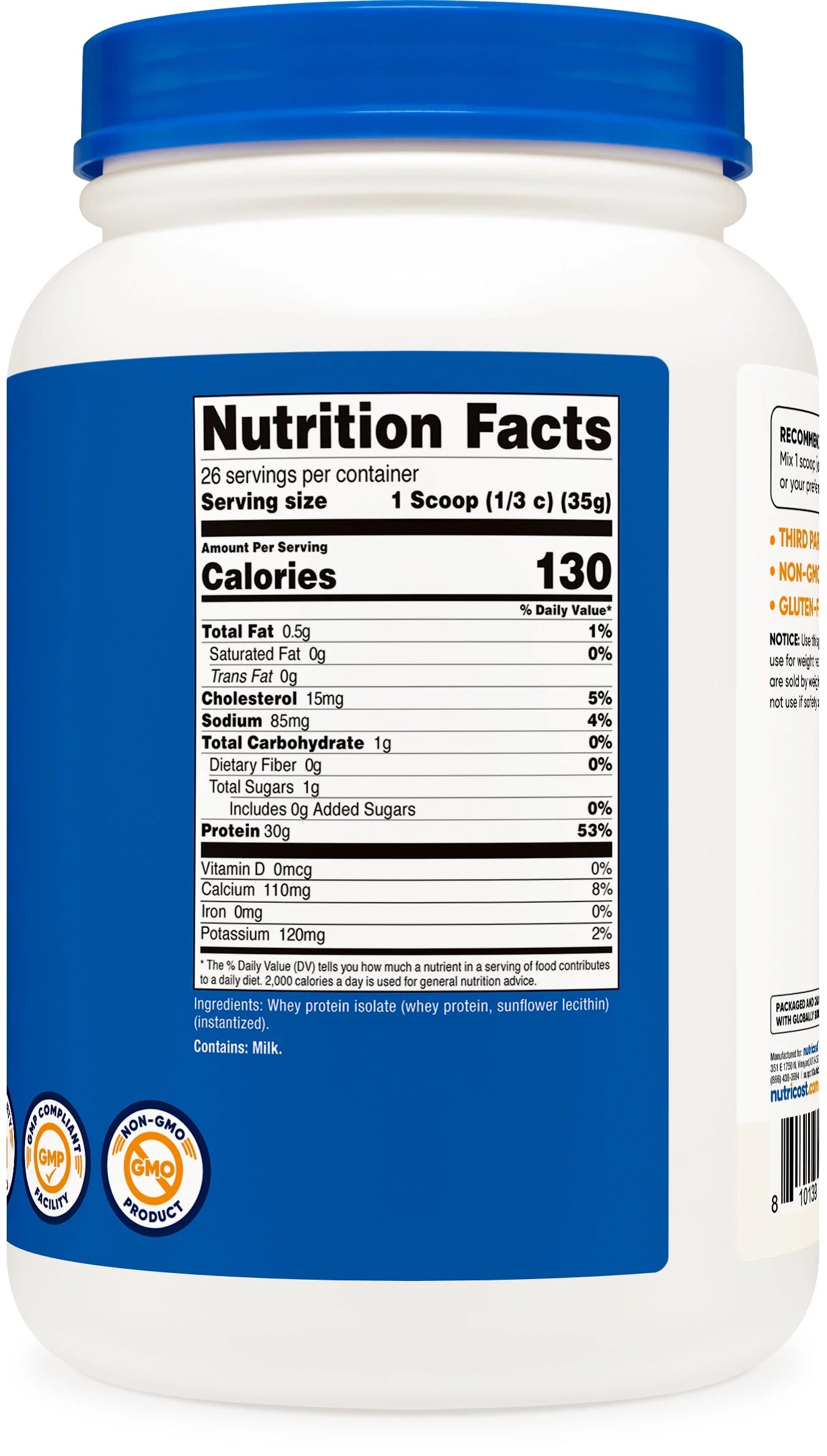 Whey Protein Isolate Powder (Unflavored) 2LBS - Non-Gmo & Gluten Free