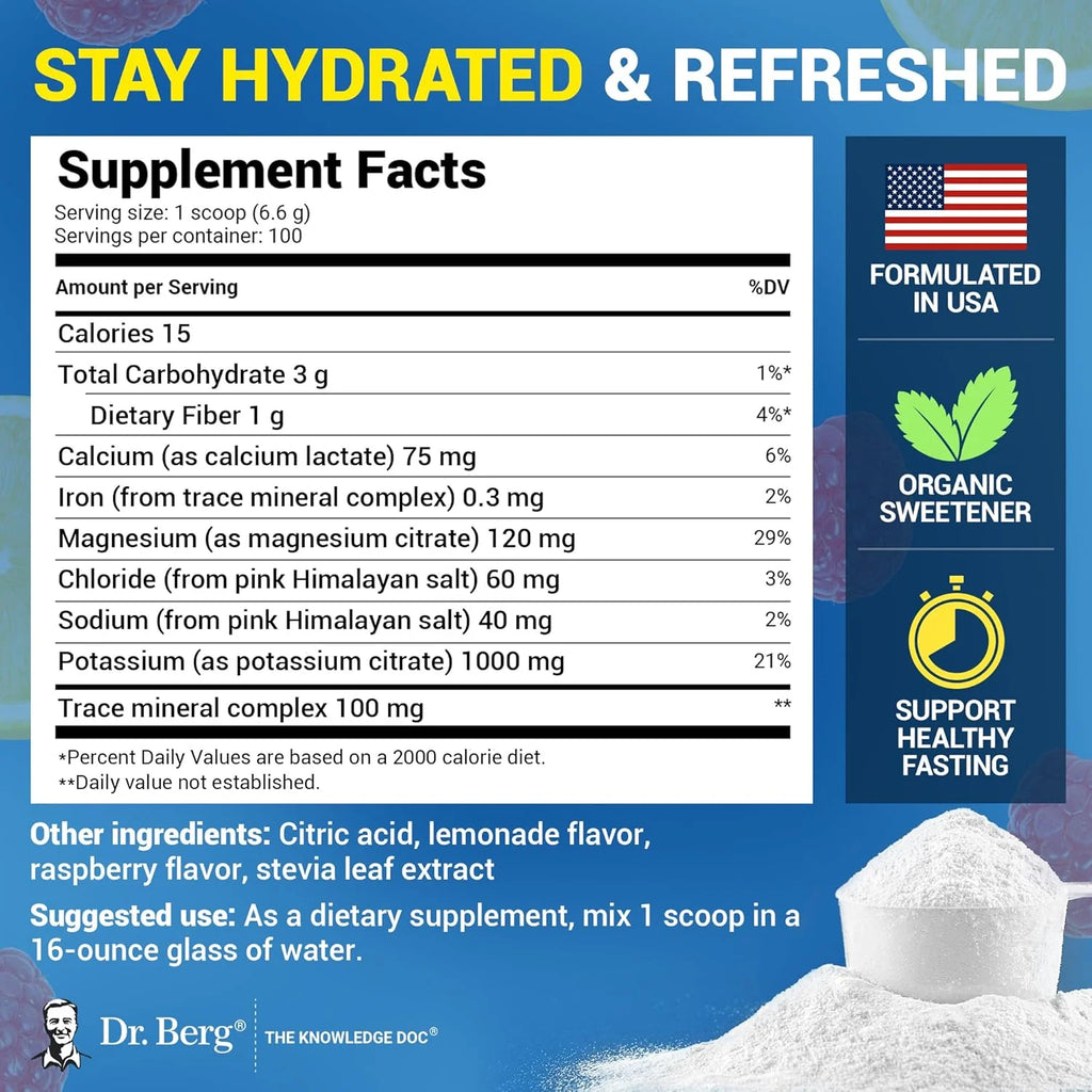 Electrolyte Powder - Raspberry & Lemon Hydration Powder, 100 Servings