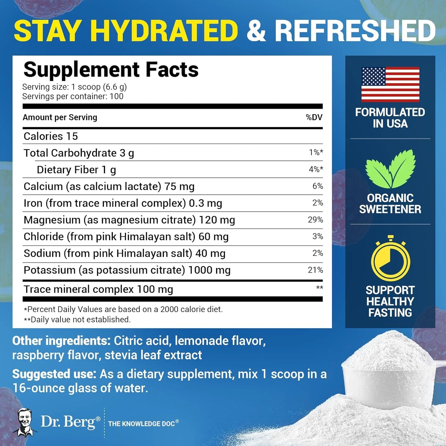 Electrolyte Powder - Raspberry & Lemon Hydration Powder, 100 Servings