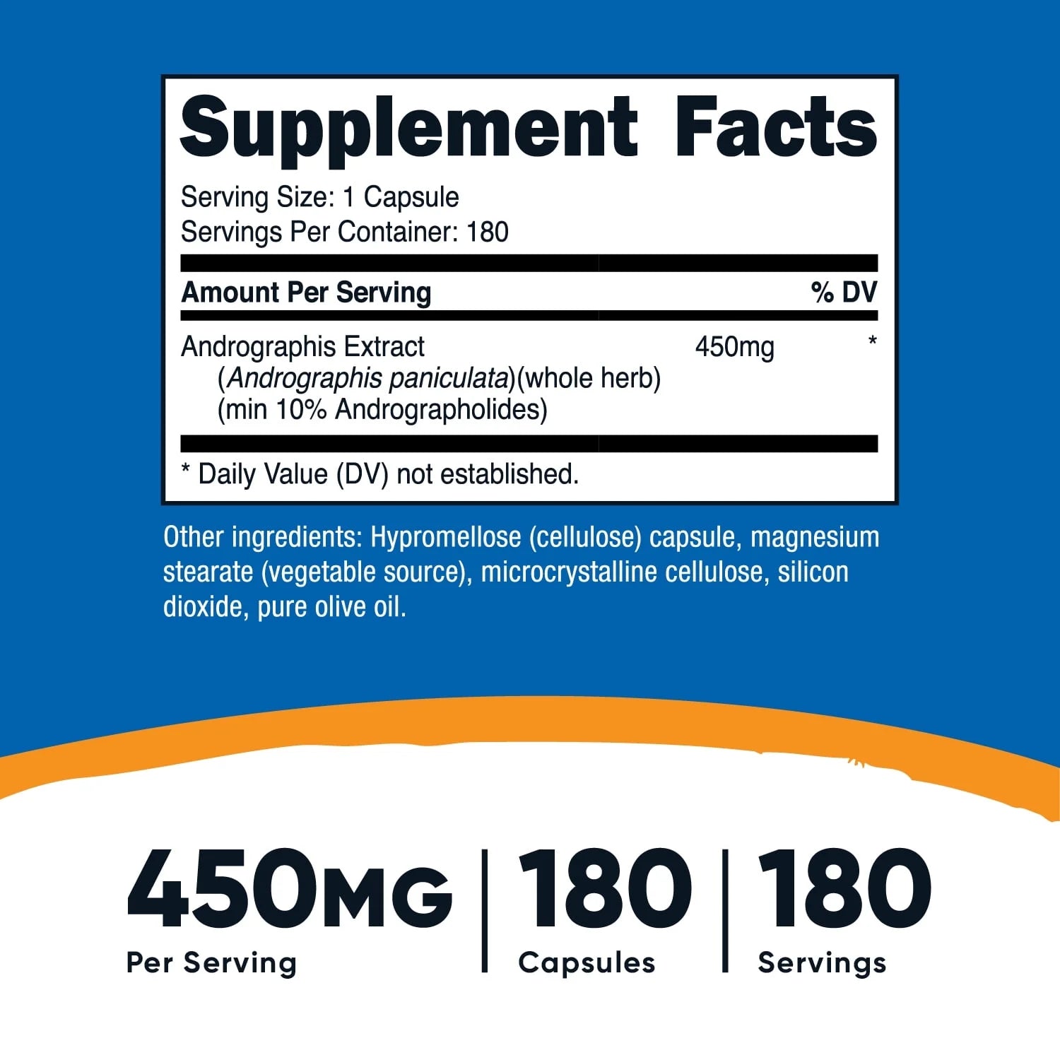 Andrographis Extract 450Mg, 180 Vegetarian Capsules - Non-Gmo & Gluten Free Supplement
