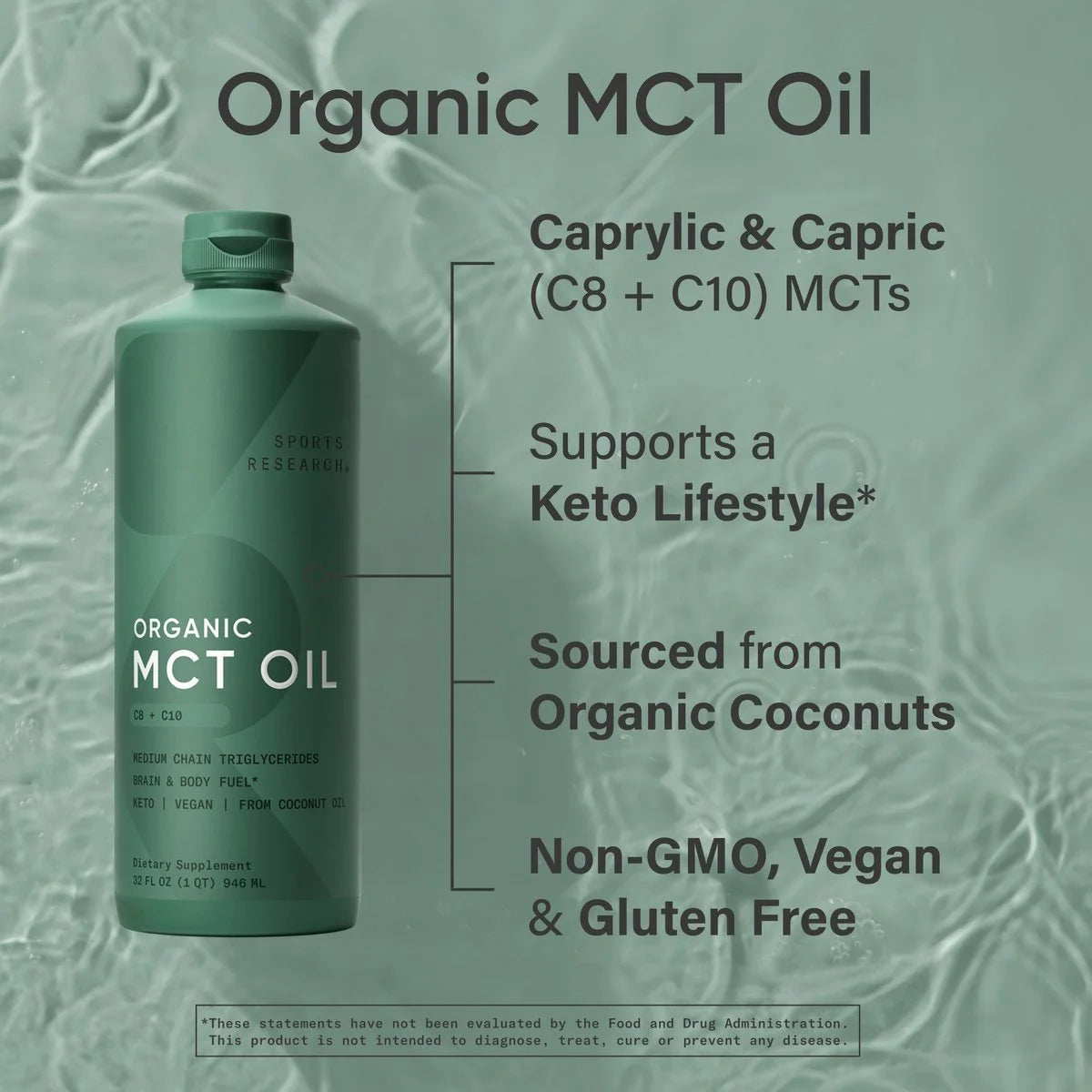 ® 100% Organic MCT Oil - Keto & Vegan Mcts C8, C10 from Coconuts - Flavorless Oil (32Oz)