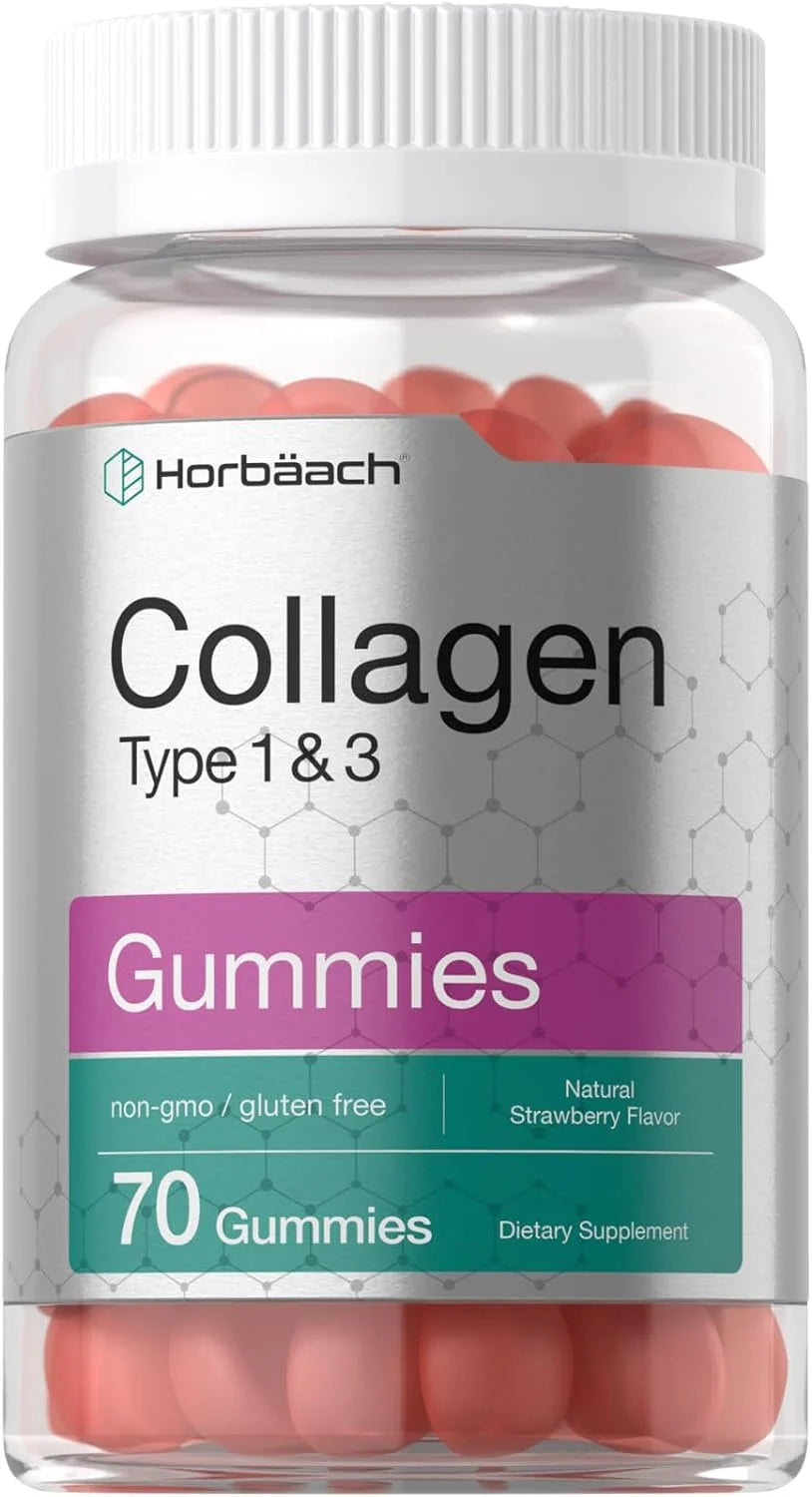 Collagen Gummies | 70 Count | Strawberry Flavored | Hydrolyzed Collagen Type 1 and 3 | by